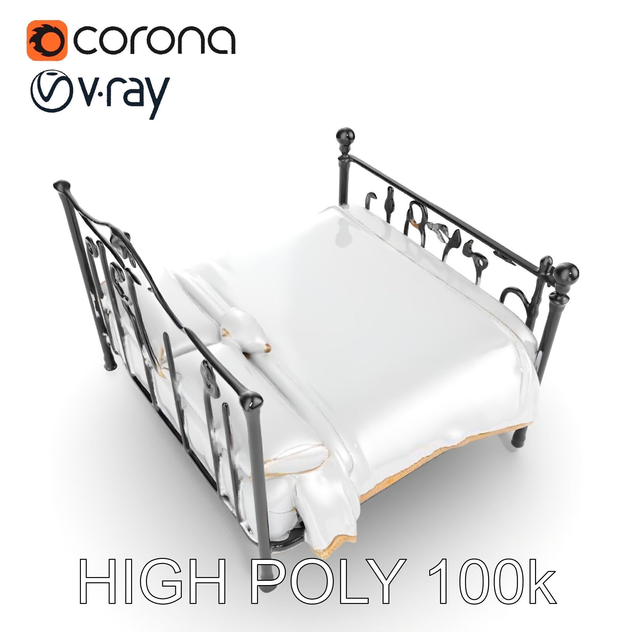 Ornate Black Metal Bed Model Pack Low-poly 3D model_18