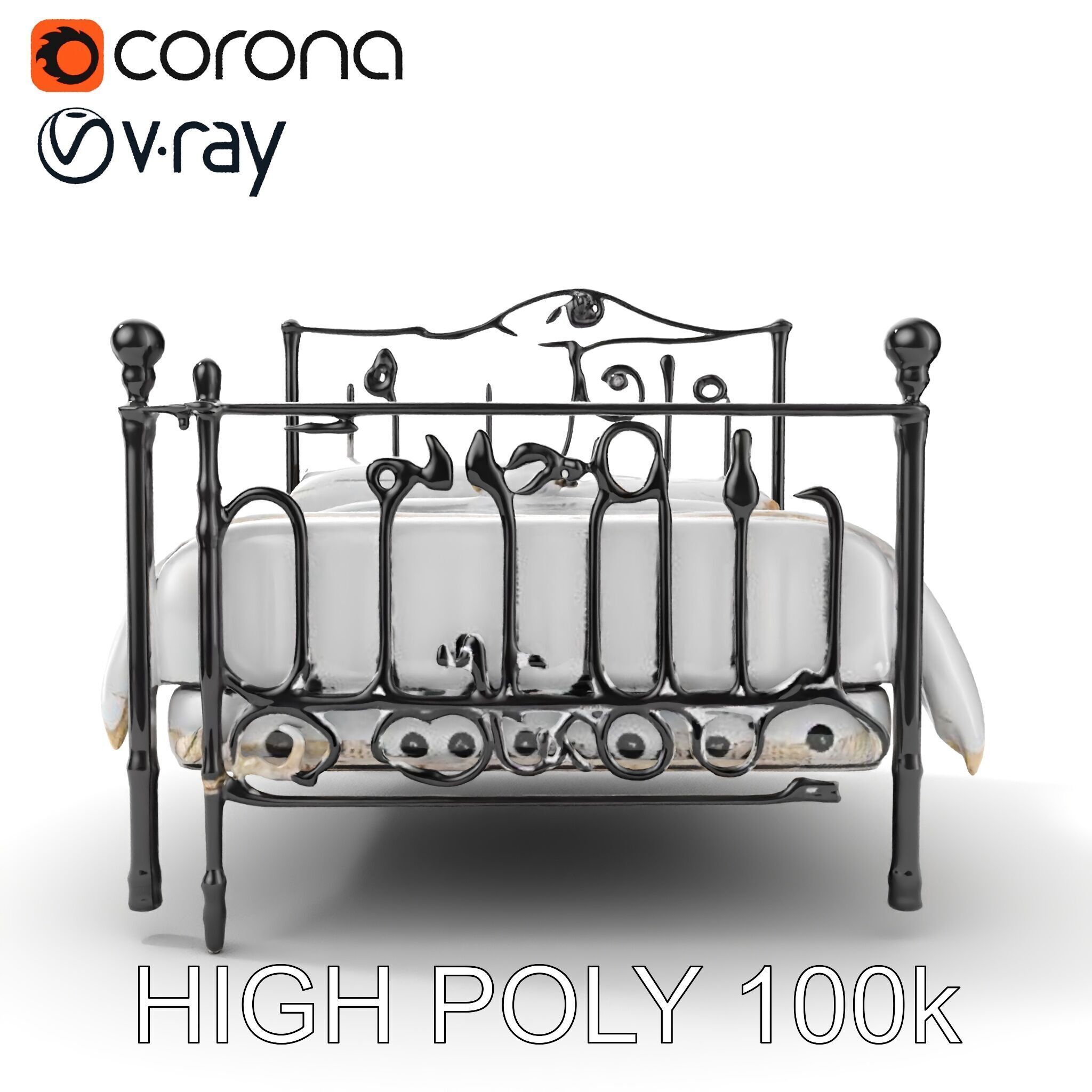 Ornate Black Metal Bed Model Pack Low-poly 3D model_23