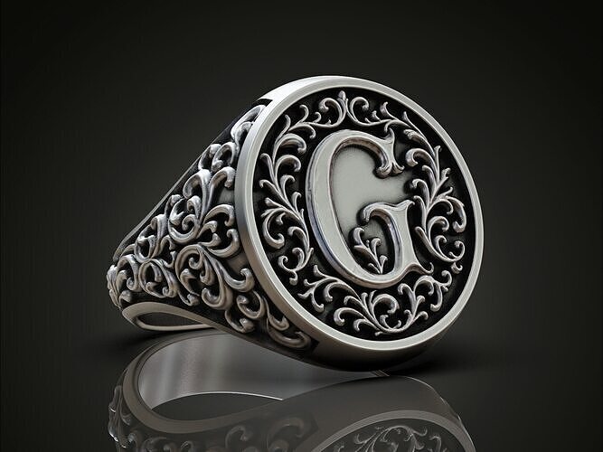 Monogram Signet Ring letter F Vintage Ornament 3D print model