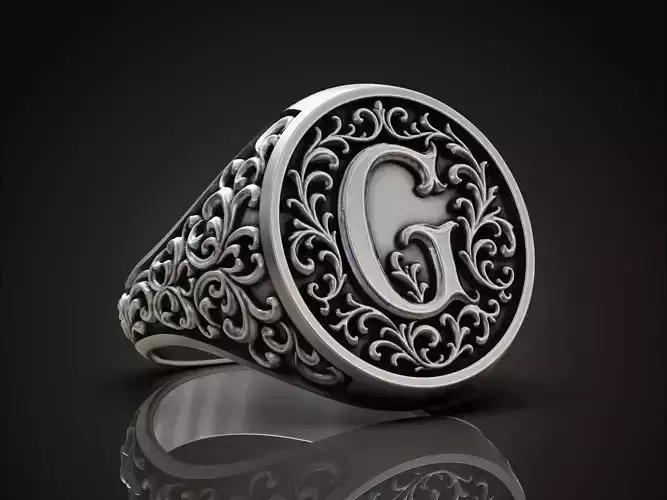 Monogram Signet Ring letter G Vintage Ornament