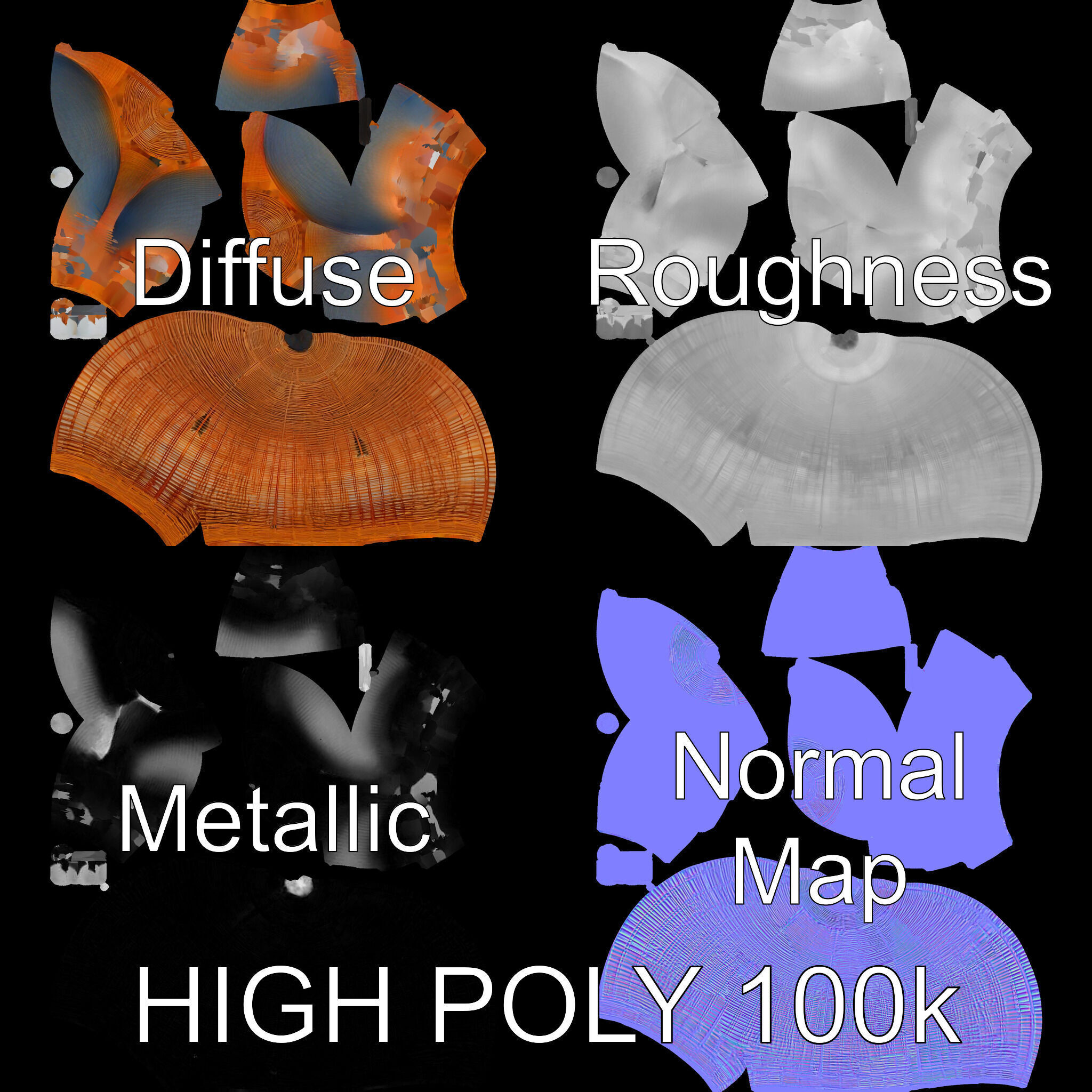 Wicker Pendant Lamp Model Pack Low-poly 3D model_3