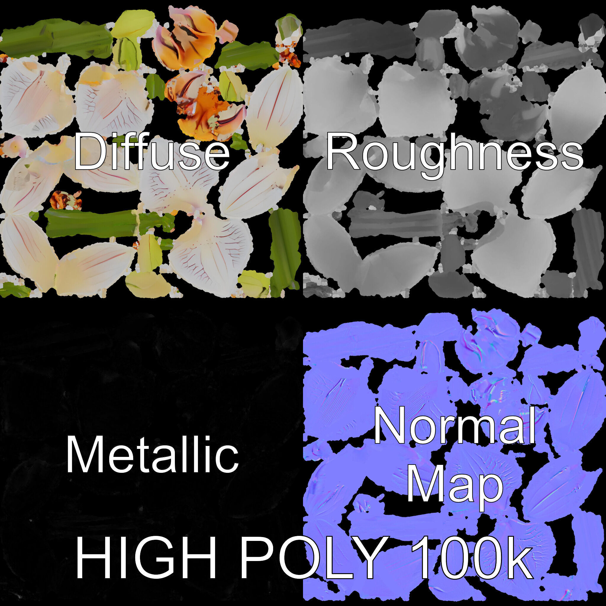 Orchid Flower and Stem D Model Pack Low-poly 3D model_4