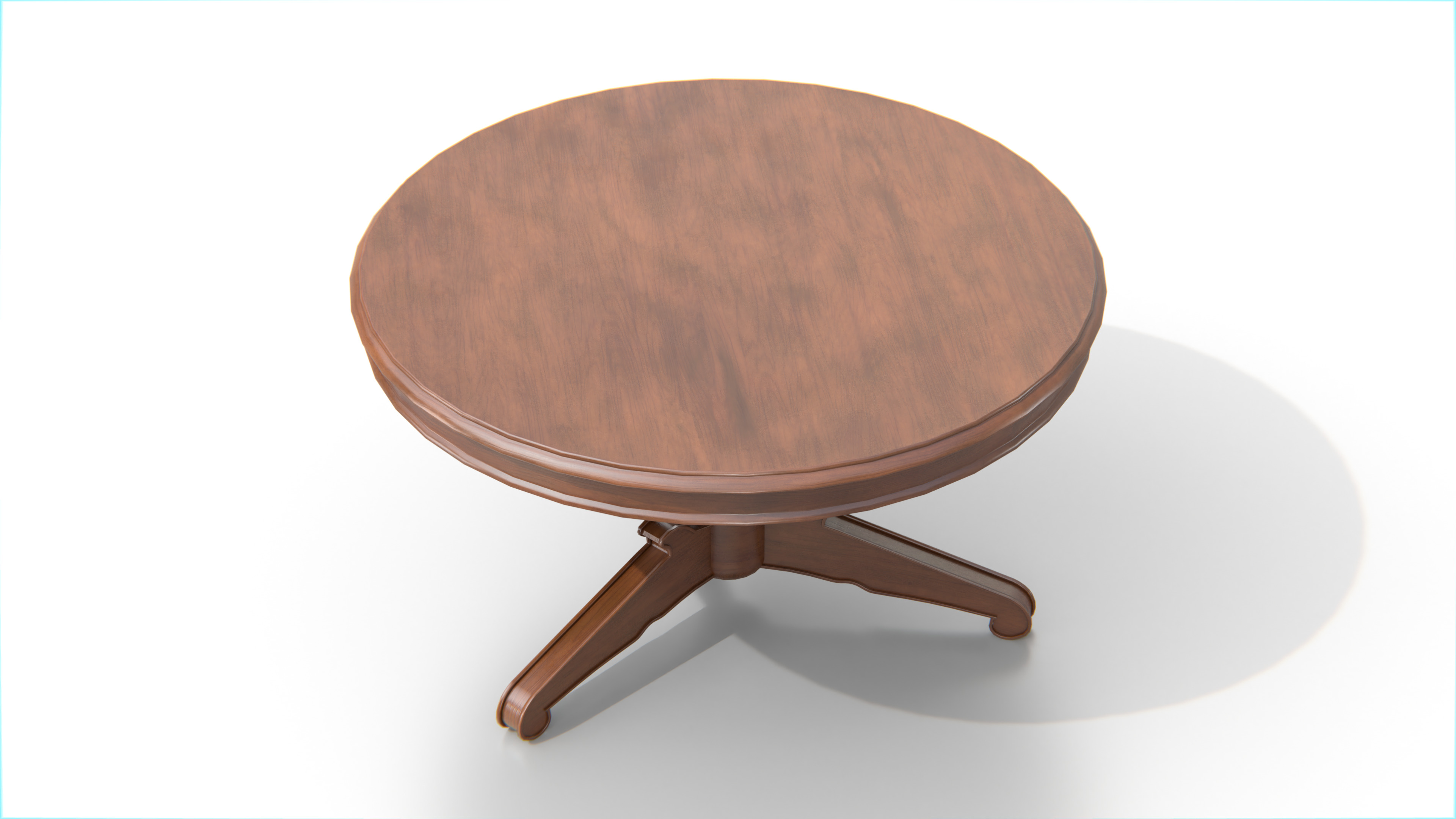 Antique Round Wooden Table 02 Low-poly 3D model_3