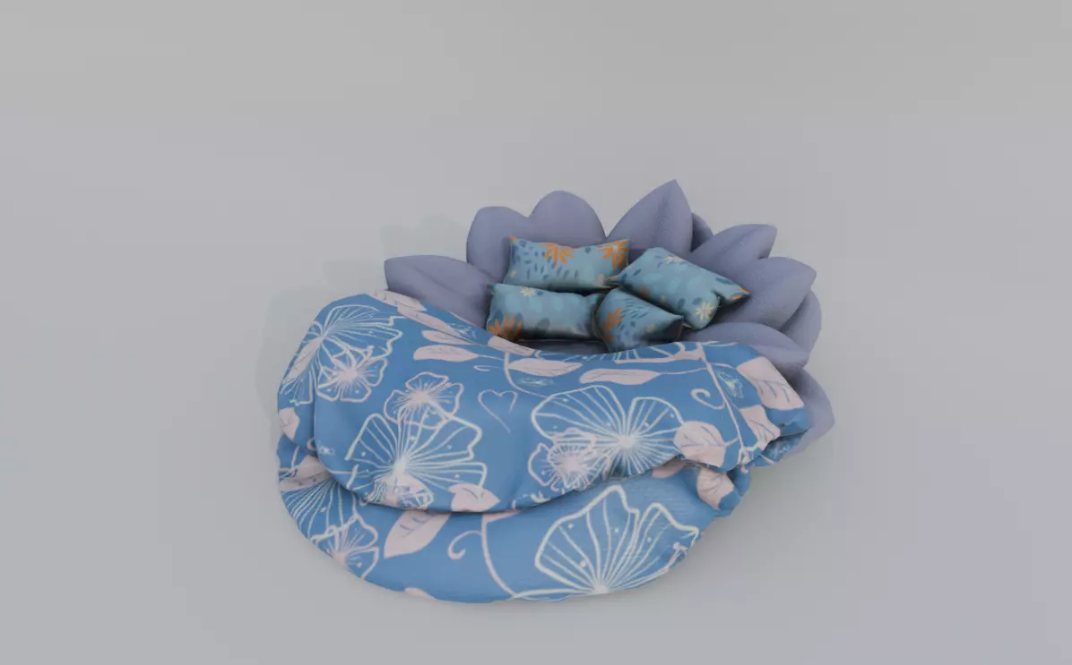 Bed in Flower Low-poly 3D model_0