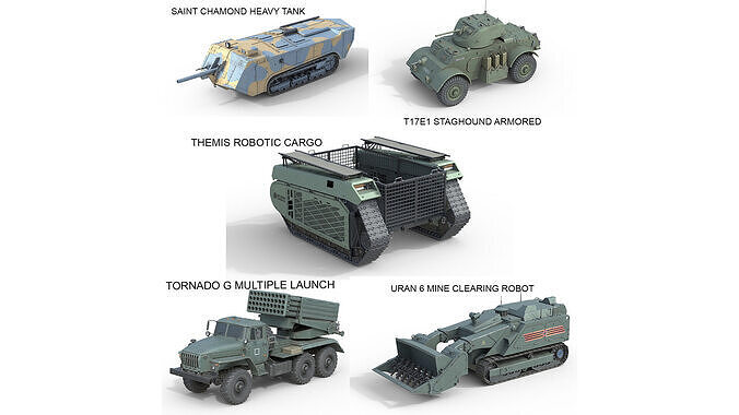 5 Military Vehicles Collection v8 Low-poly 3D model