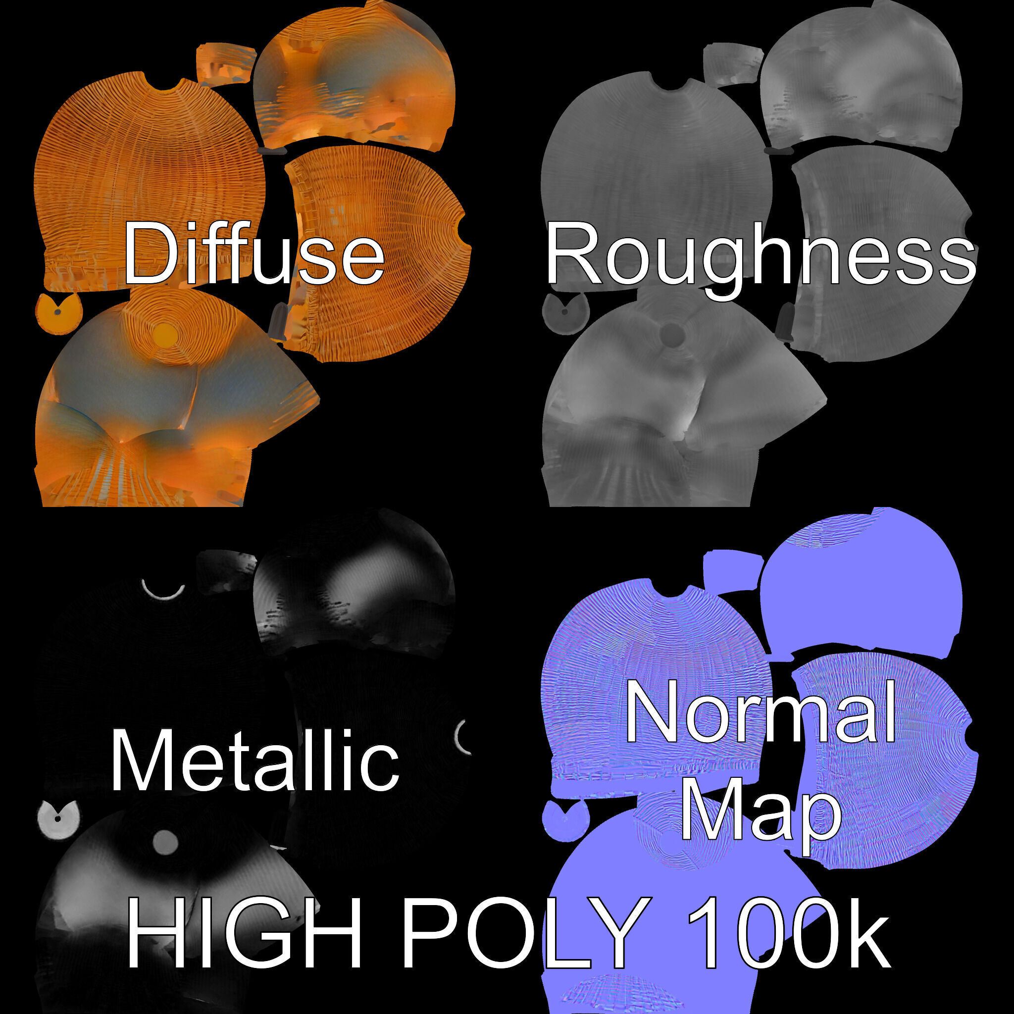 Wicker Pendant Light model pack for interior decoration Low-poly 3D model_4