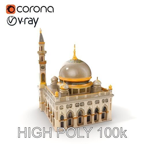 Grand Mosque Architectural Model Pack with Detailed Minaret Low-poly 3D model