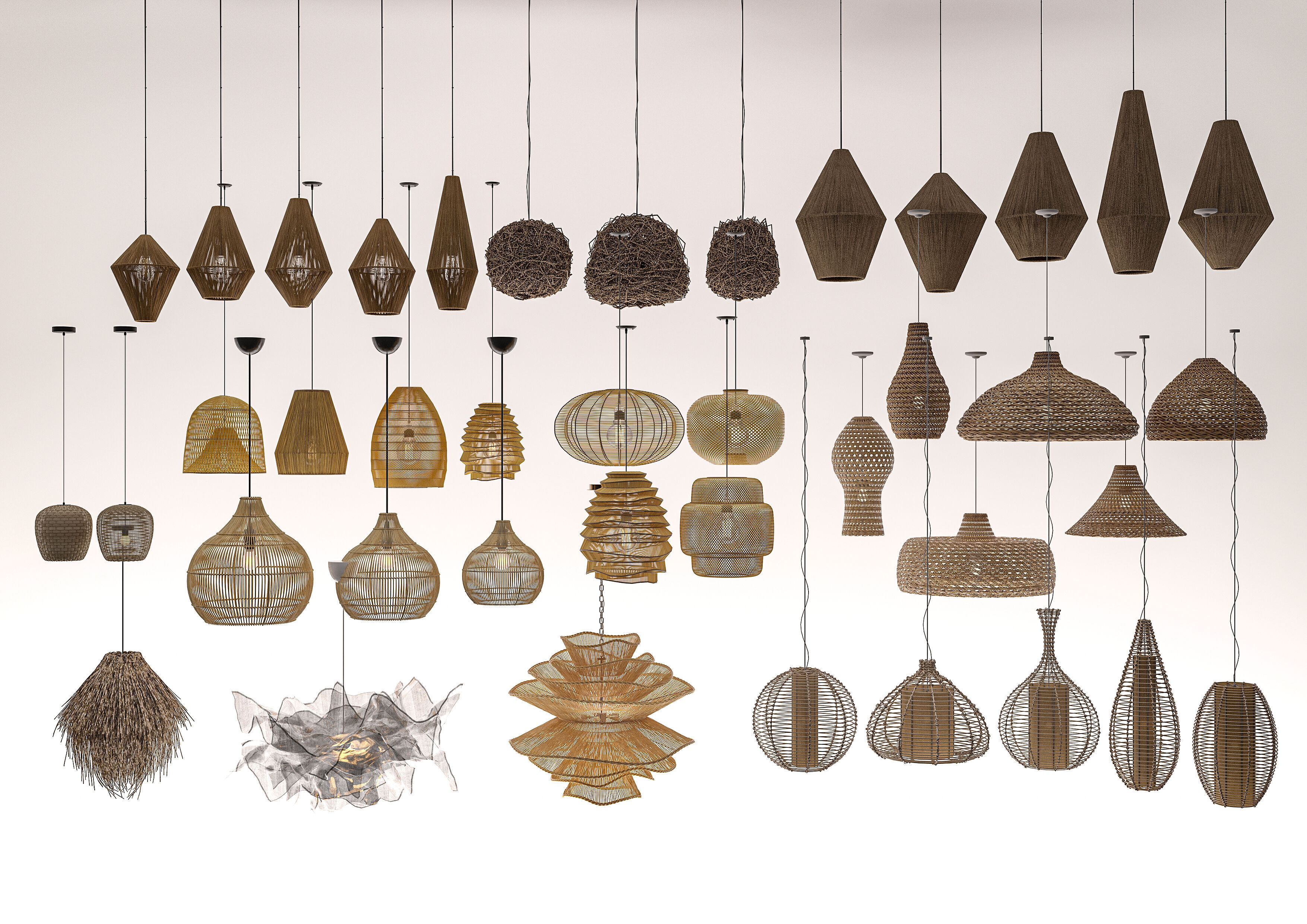 Wabi - sabi Boho pendant light collection 2 3D model_1