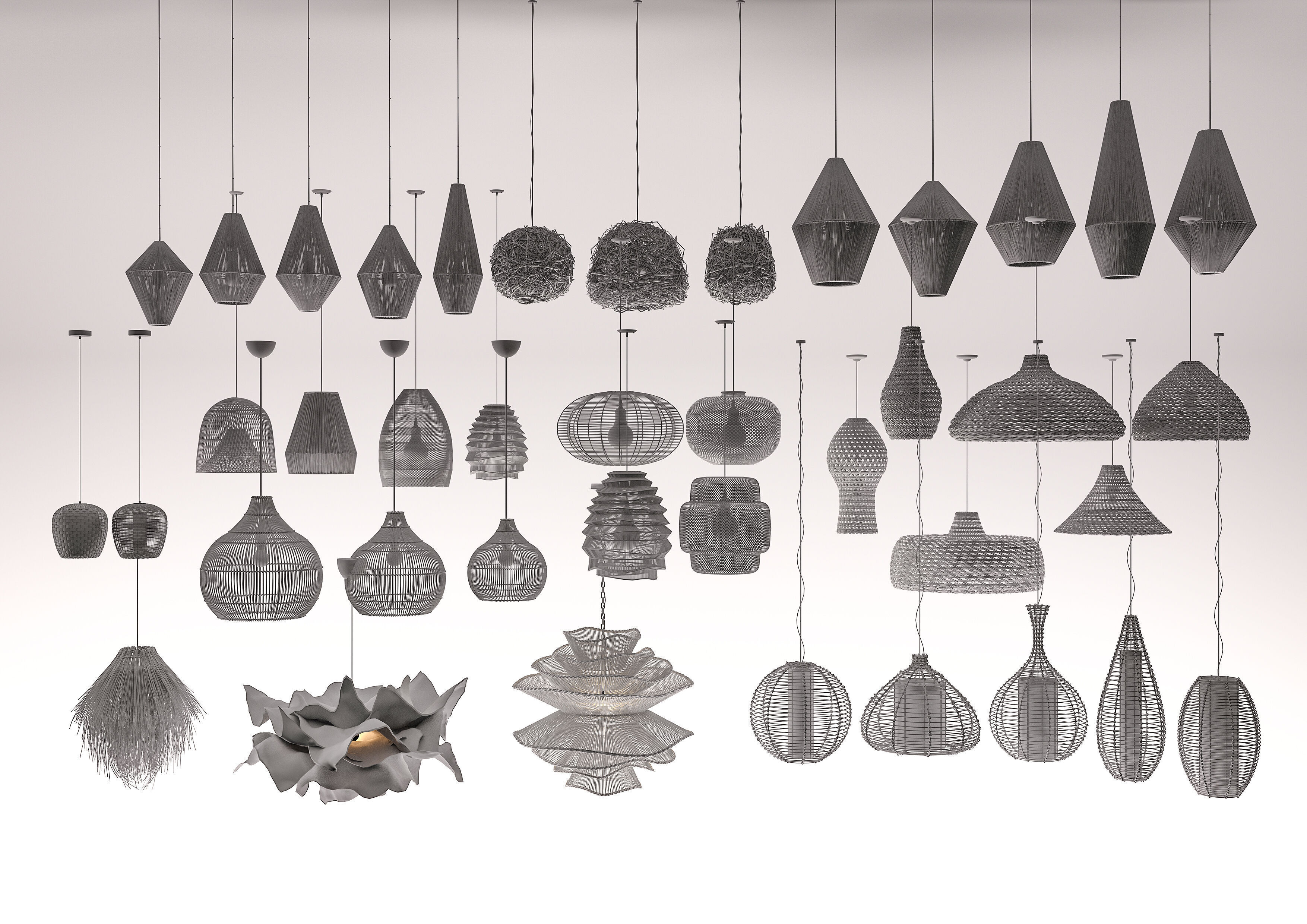 Wabi - sabi Boho pendant light collection 2 3D model_4