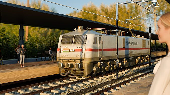 Indian Railways WAP-7 Electric Locomotive 3D model Low-poly 3D model