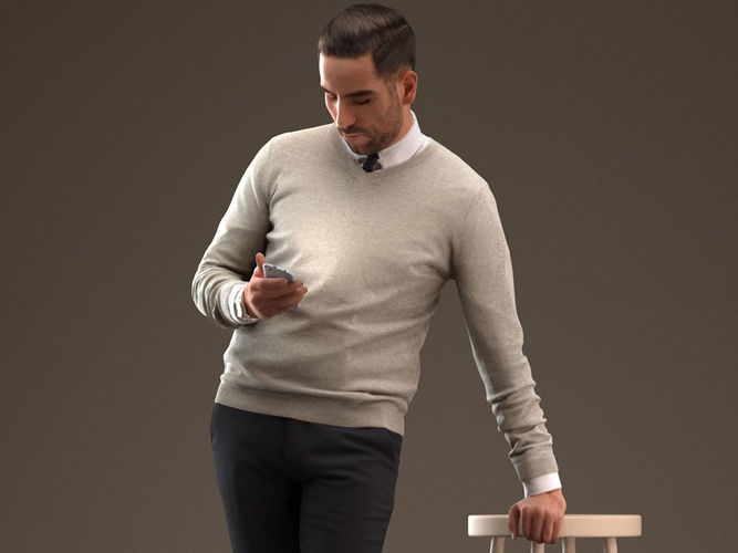  00047Skander003 Man With Mobile Phone Pre Posed 3D Model 3D model