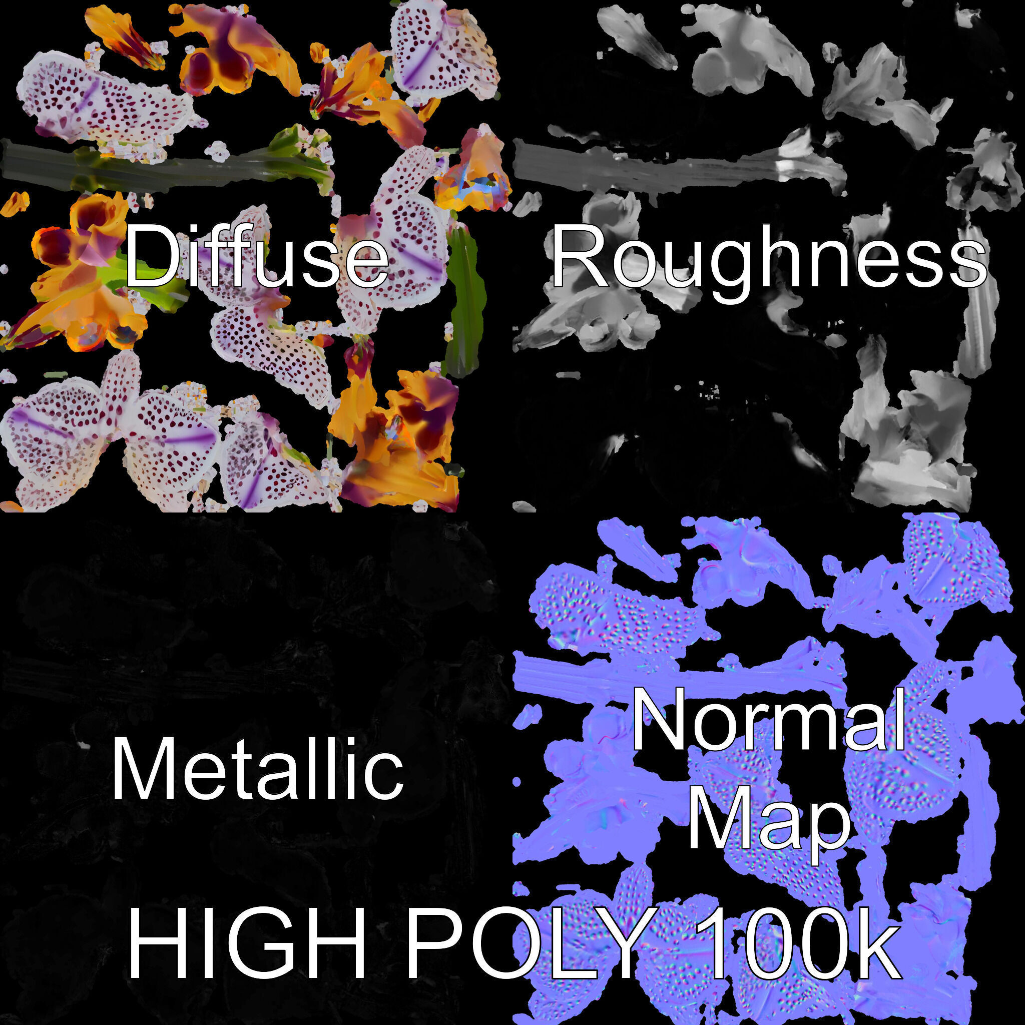 Purple Orchid model pack with detailed petals Low-poly 3D model_3