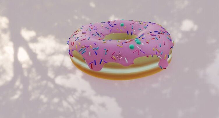 Pink donut with powder Low-poly 3D model_3