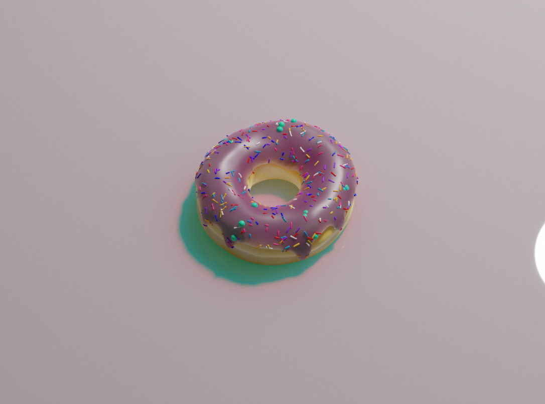 Pink donut with powder Low-poly 3D model_1