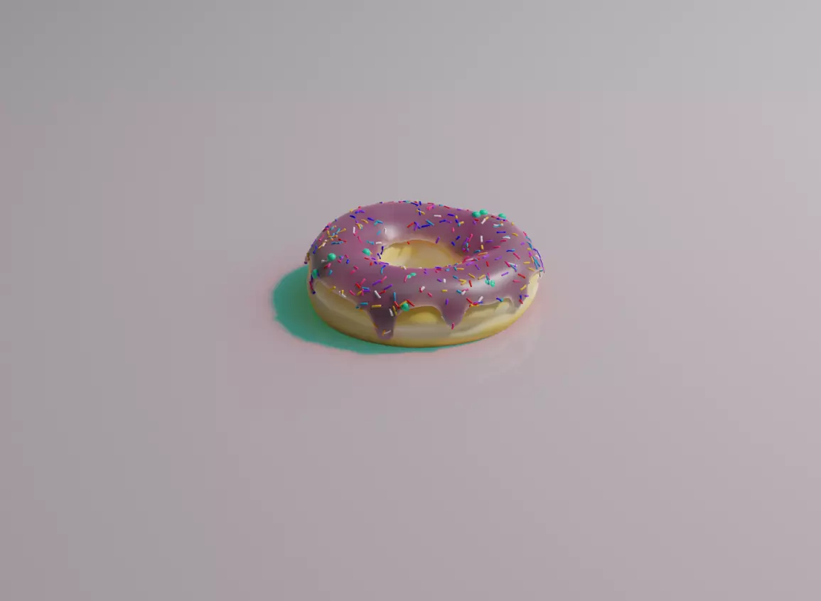 Pink donut with powder Low-poly 3D model_0