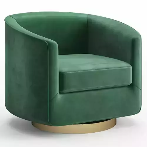 Hazel Deep Green Sky and Antique Brass Swivel Armchair