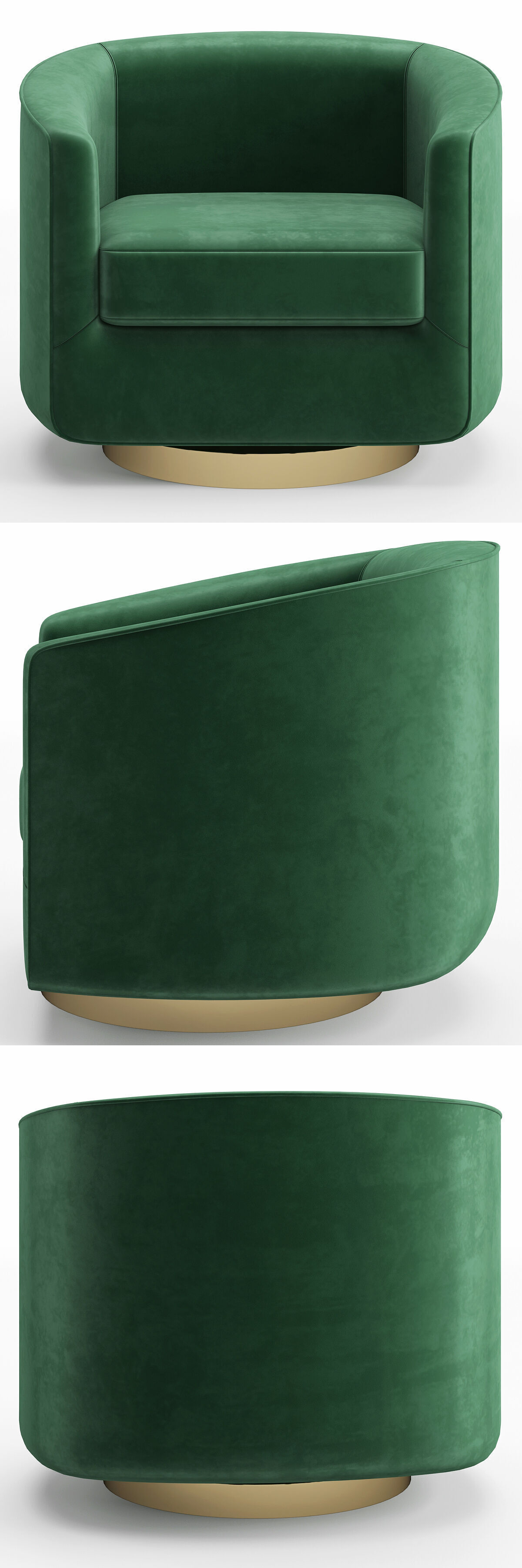 Hazel Deep Green Sky and Antique Brass Swivel Armchair Low-poly 3D model_3