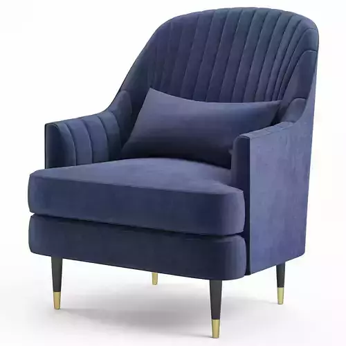 Austen Navy Velvet Tufted Armchair with Pillow Low-poly 3D model