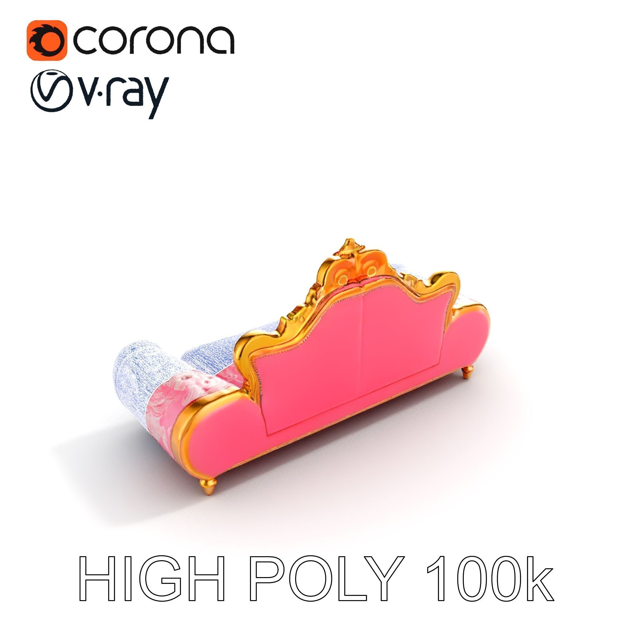 Baroque Style Pink Sofa Model Pack Low-poly 3D model_22