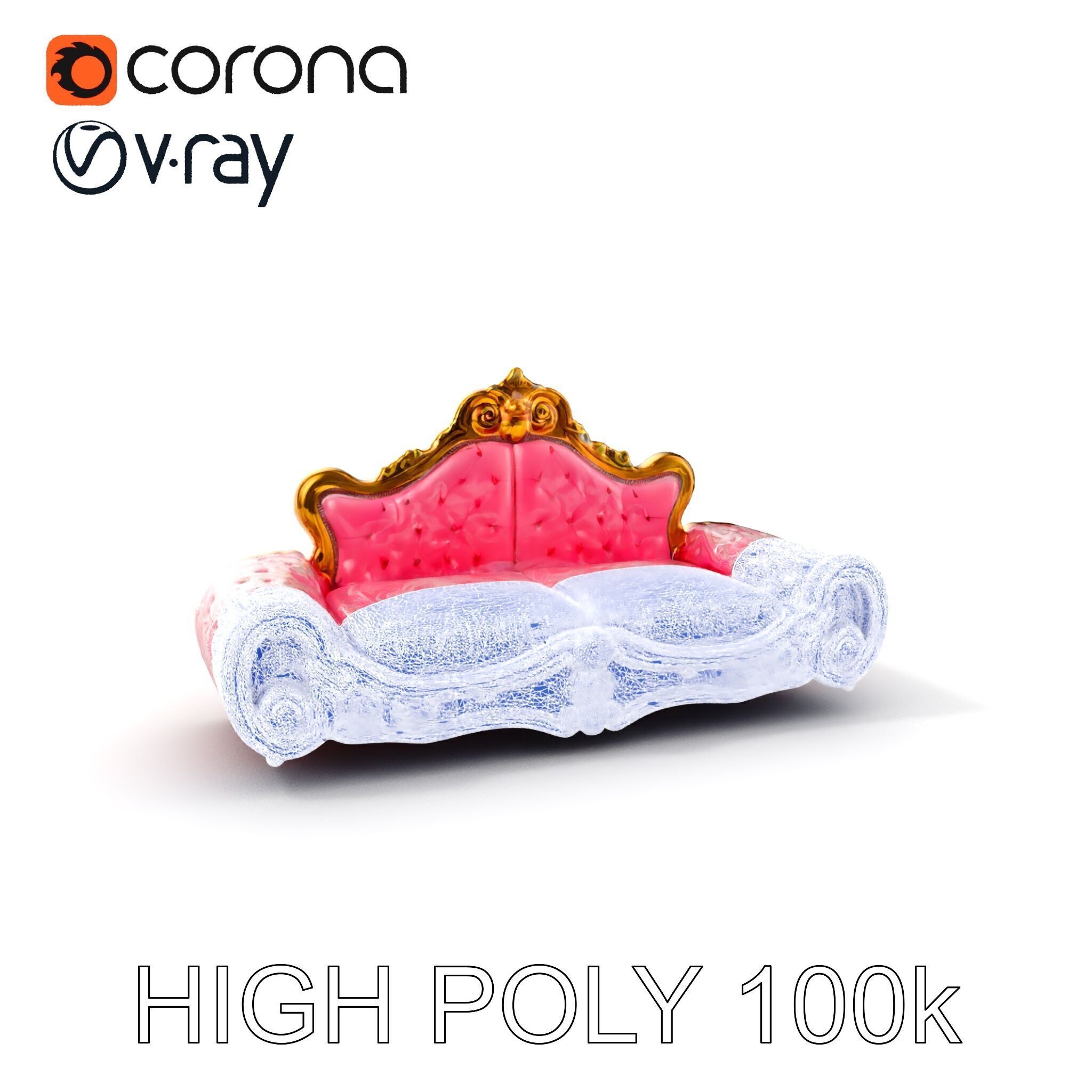 Baroque Style Pink Sofa Model Pack Low-poly 3D model_30