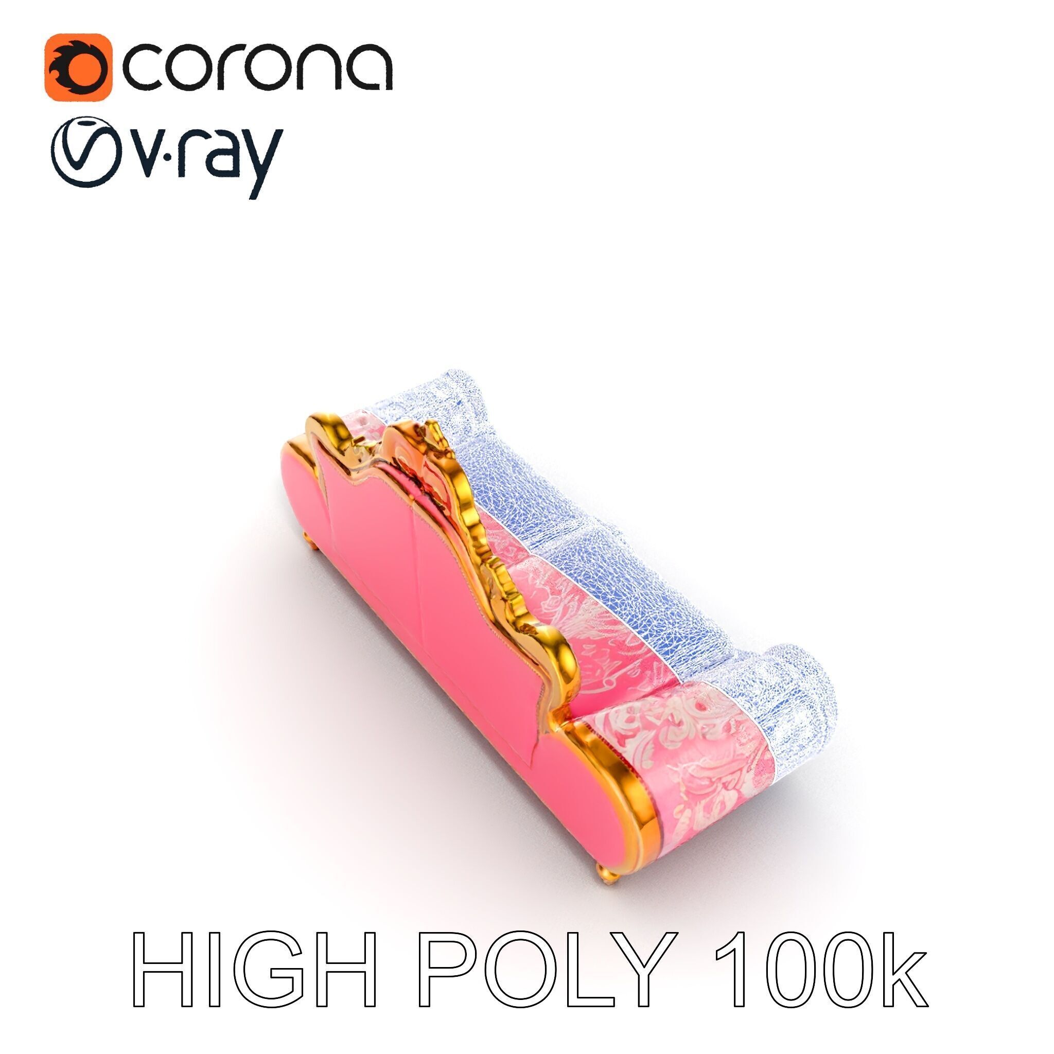 Baroque Style Pink Sofa Model Pack Low-poly 3D model_29