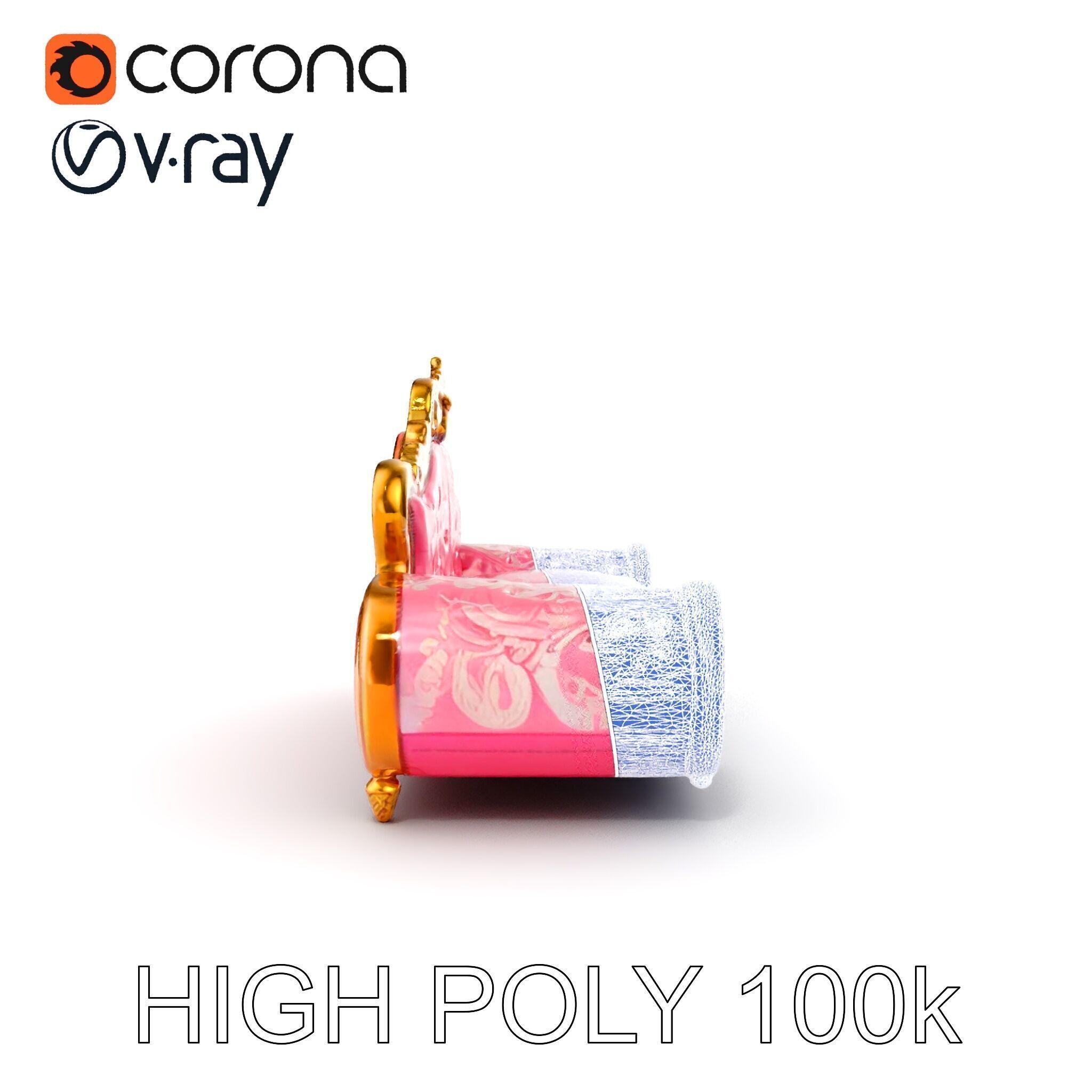 Baroque Style Pink Sofa Model Pack Low-poly 3D model_31