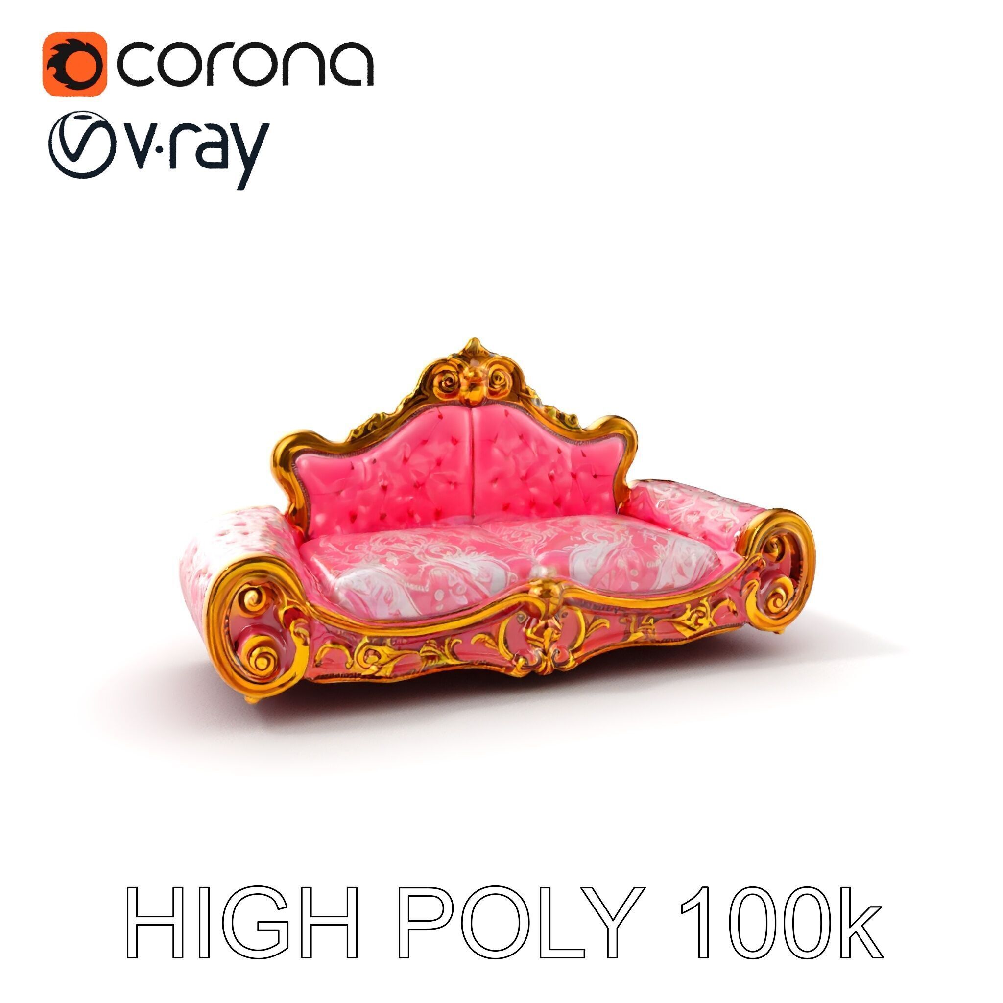 Baroque Style Pink Sofa Model Pack Low-poly 3D model_6
