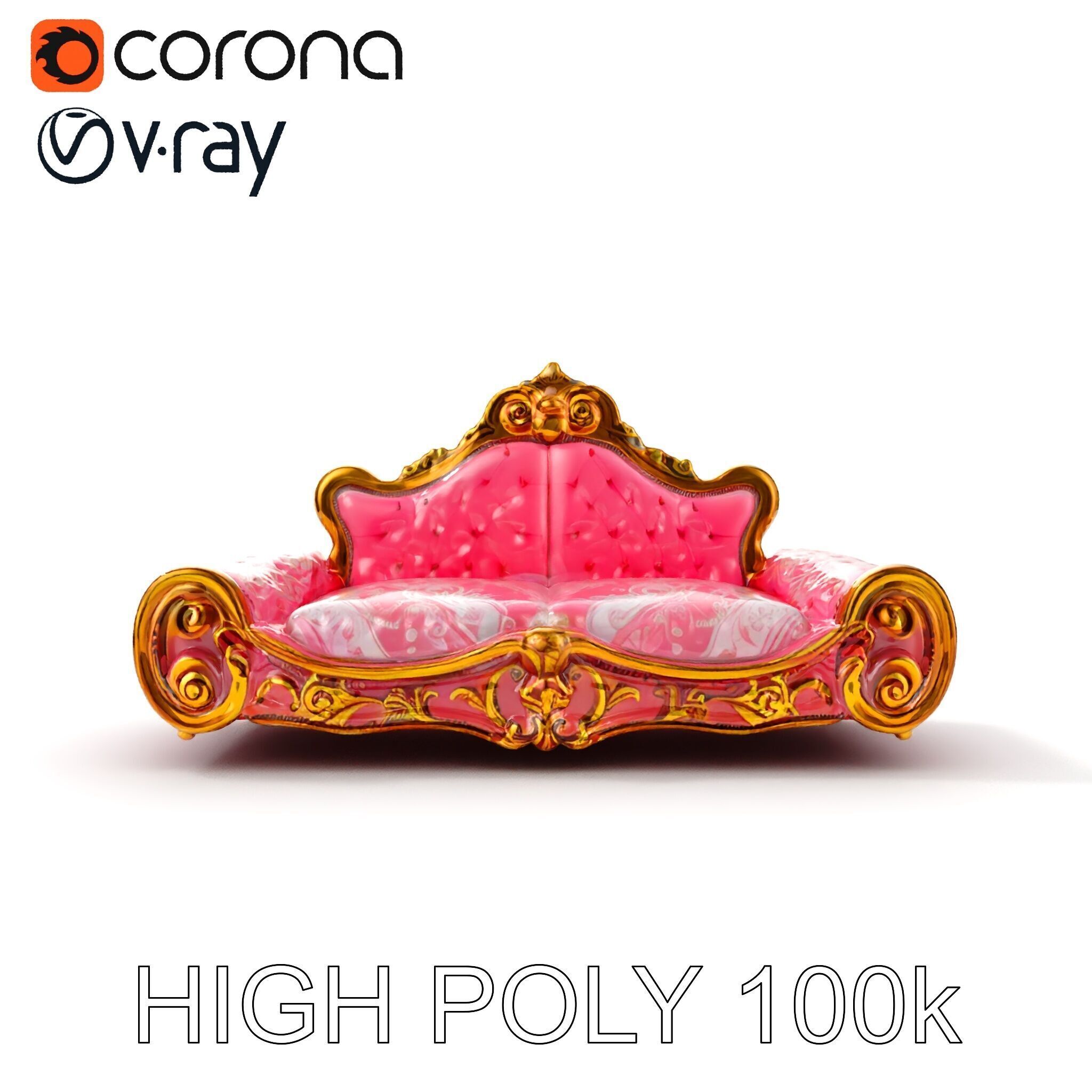 Baroque Style Pink Sofa Model Pack Low-poly 3D model_21