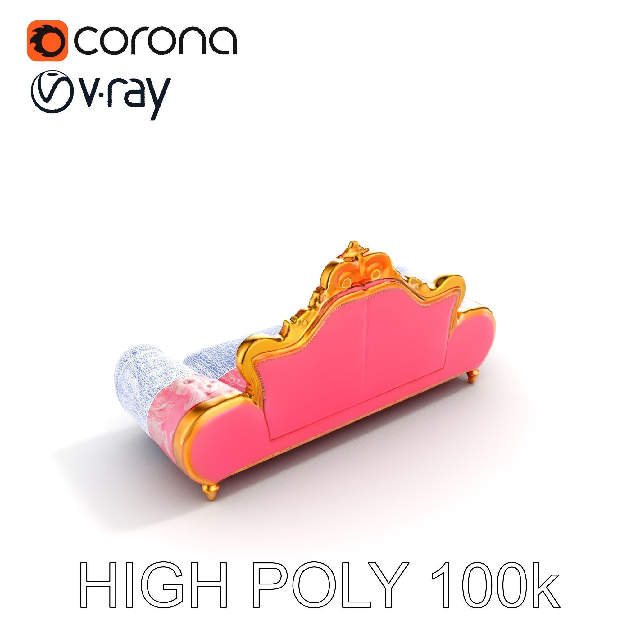 Baroque Style Pink Sofa Model Pack Low-poly 3D model_26