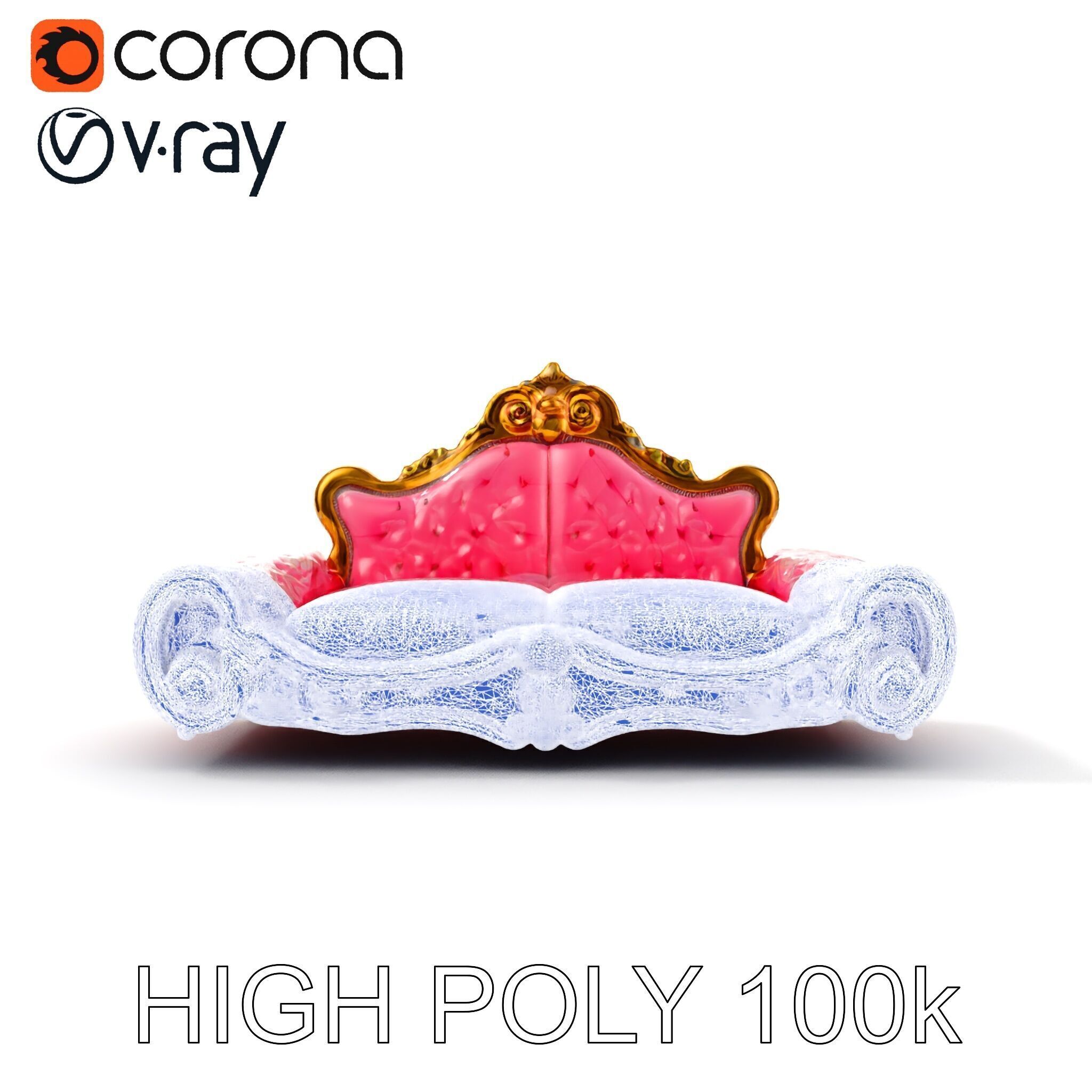 Baroque Style Pink Sofa Model Pack Low-poly 3D model_14