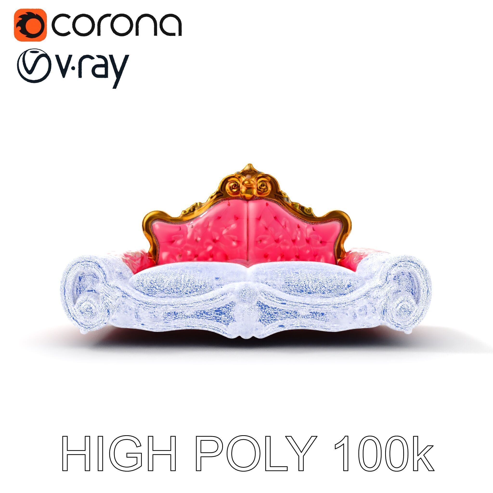 Baroque Style Pink Sofa Model Pack Low-poly 3D model_28