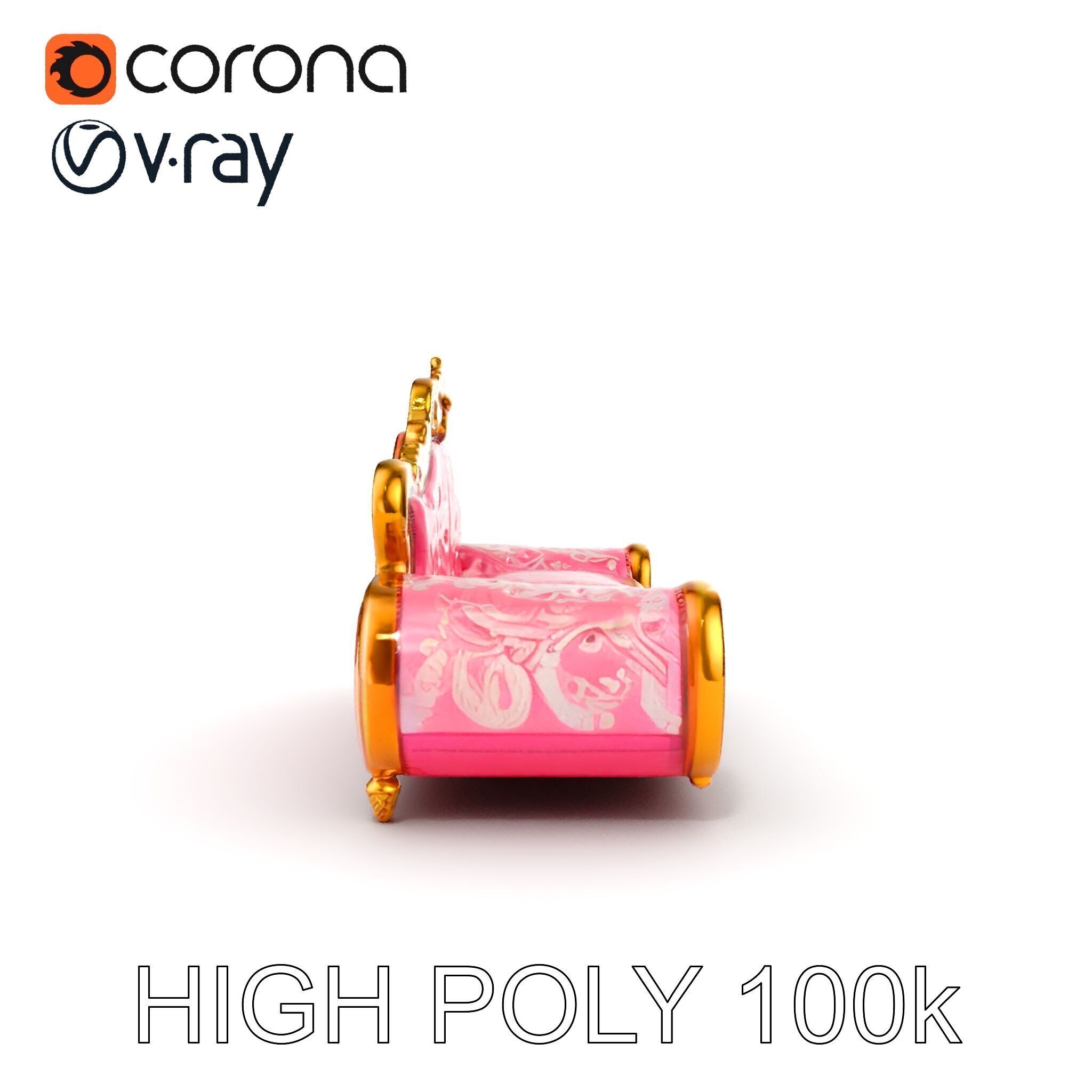 Baroque Style Pink Sofa Model Pack Low-poly 3D model_19