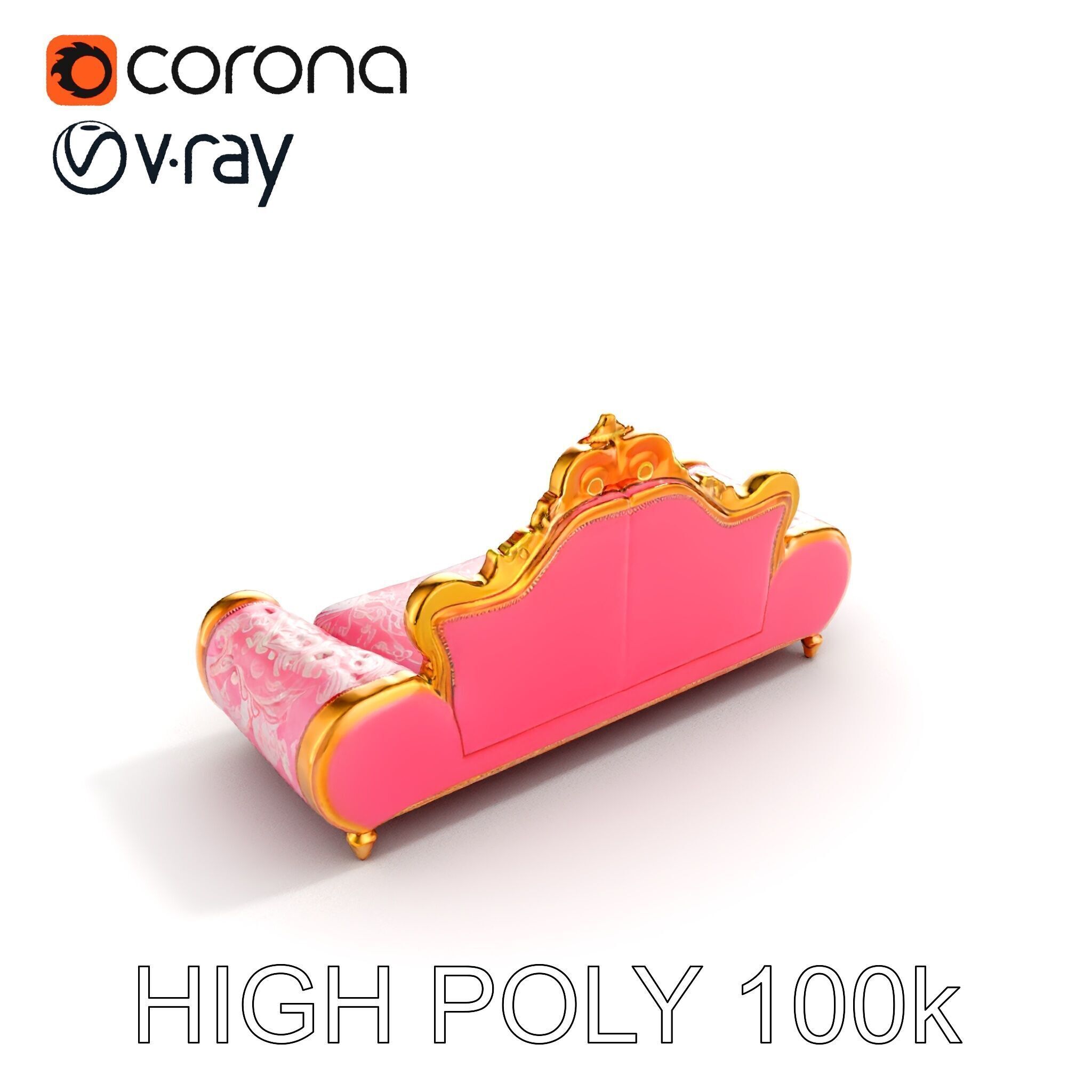 Baroque Style Pink Sofa Model Pack Low-poly 3D model_11