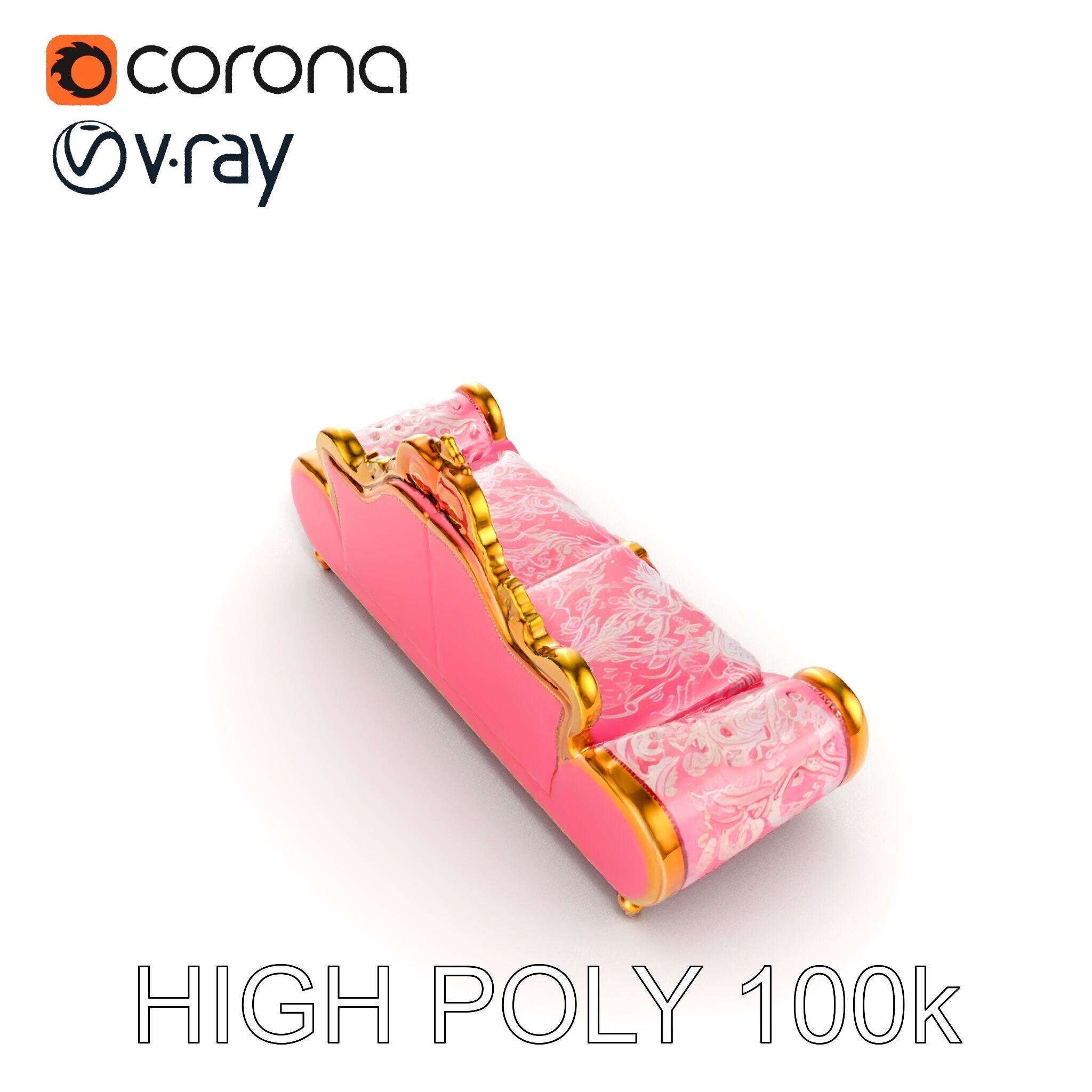 Baroque Style Pink Sofa Model Pack Low-poly 3D model_16