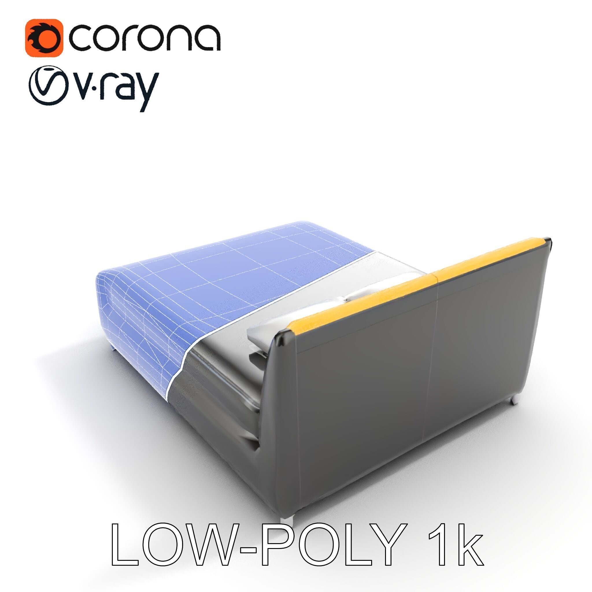 Modern Bed with Yellow Headboard Model Pack Low-poly 3D model_25