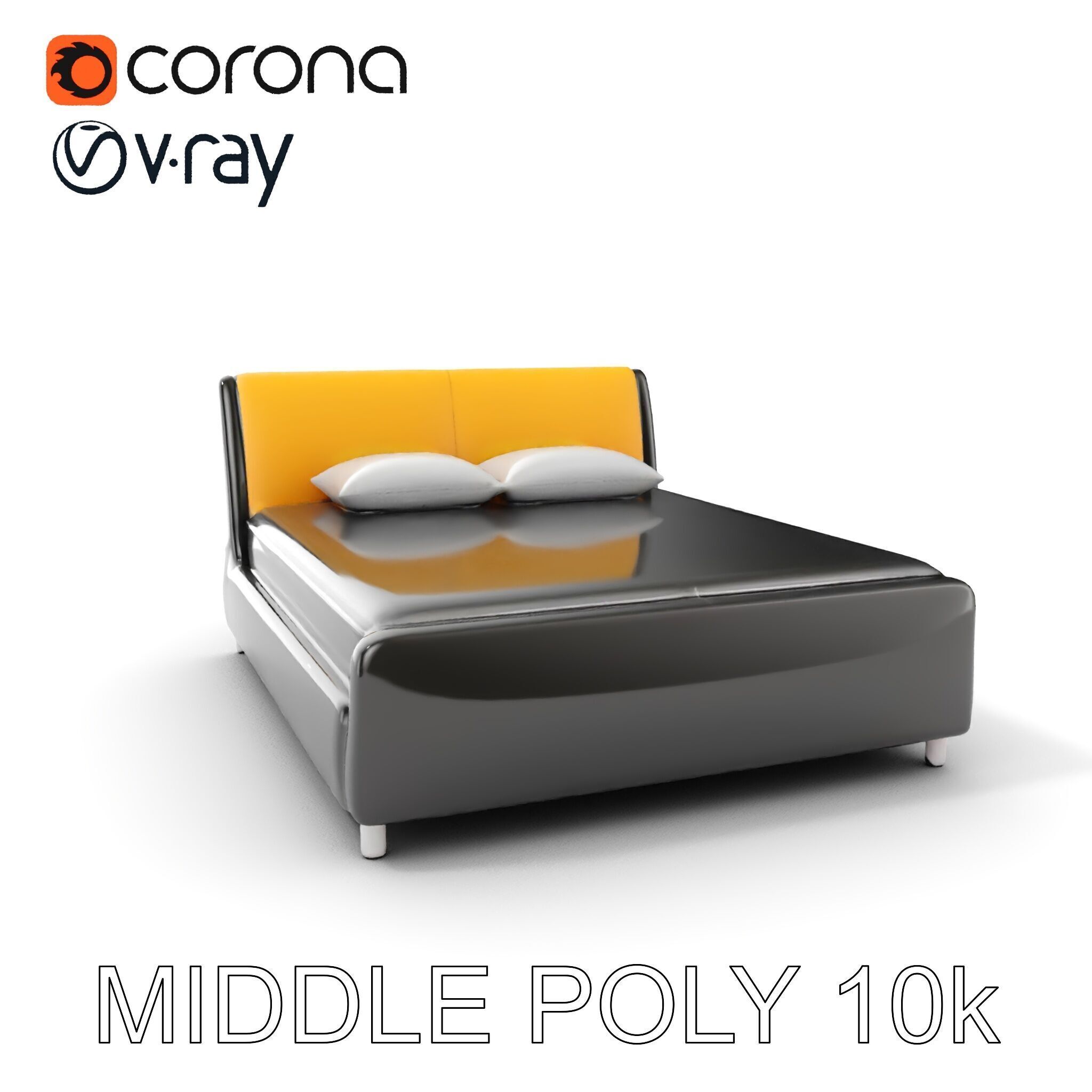 Modern Bed with Yellow Headboard Model Pack Low-poly 3D model_11