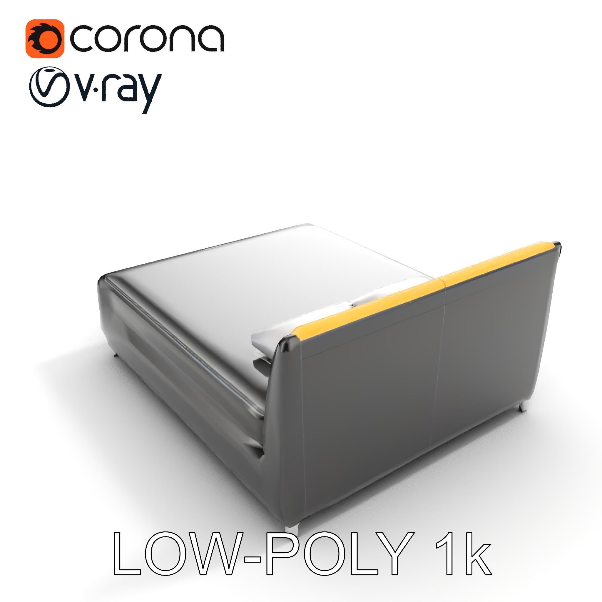 Modern Bed with Yellow Headboard Model Pack Low-poly 3D model_20