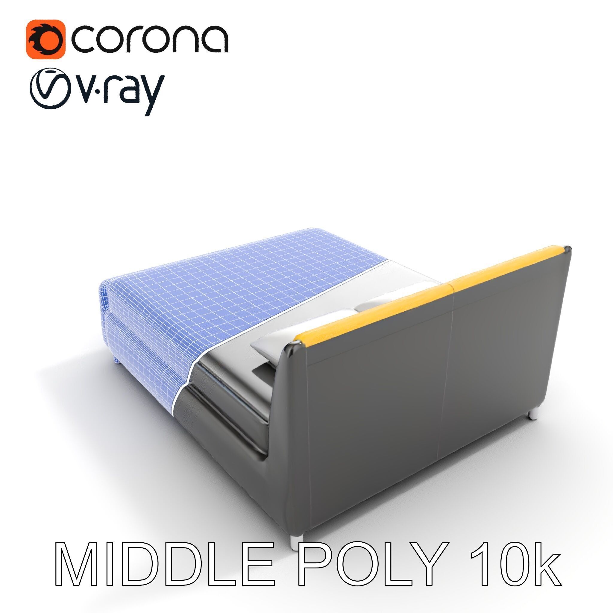 Modern Bed with Yellow Headboard Model Pack Low-poly 3D model_24