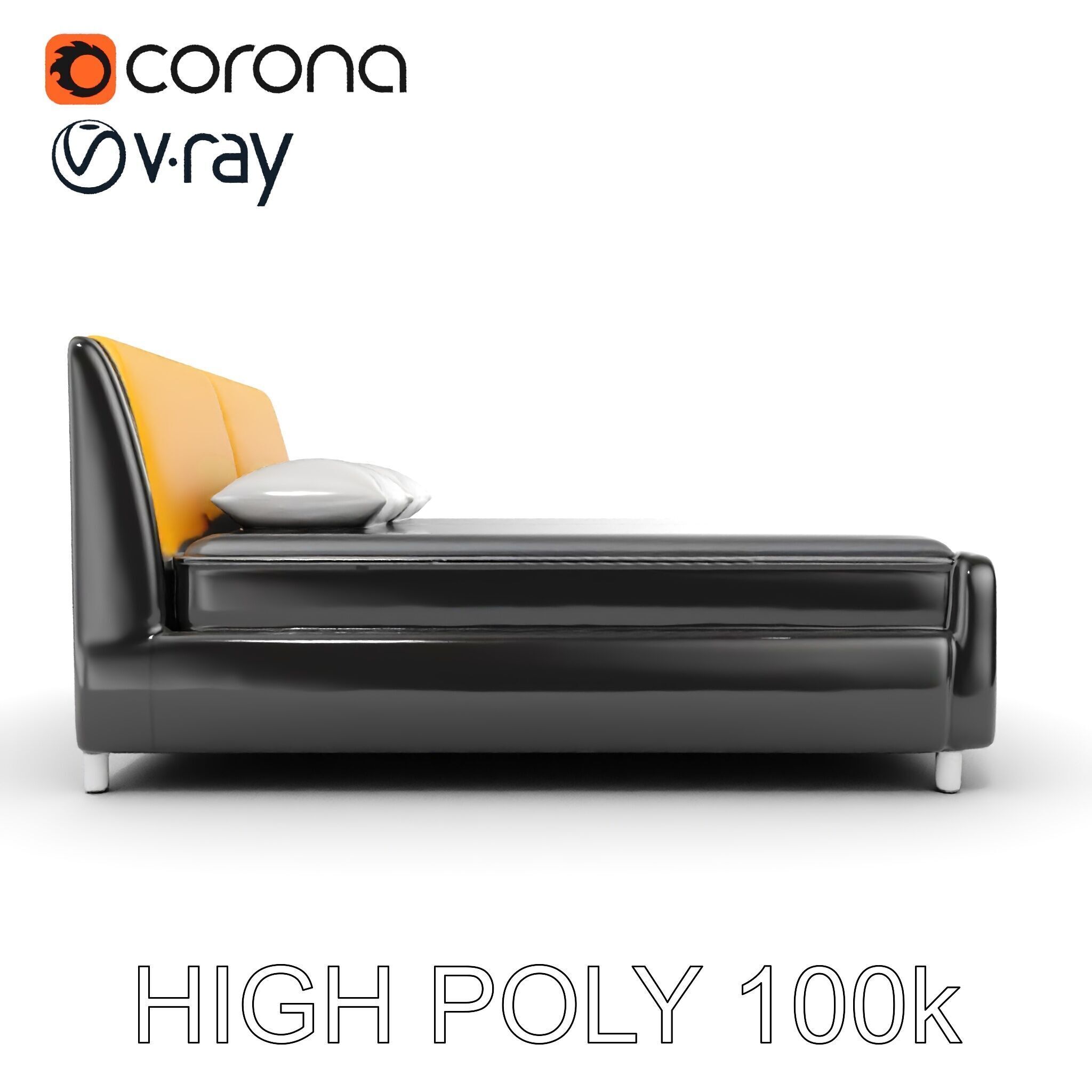 Modern Bed with Yellow Headboard Model Pack Low-poly 3D model_18