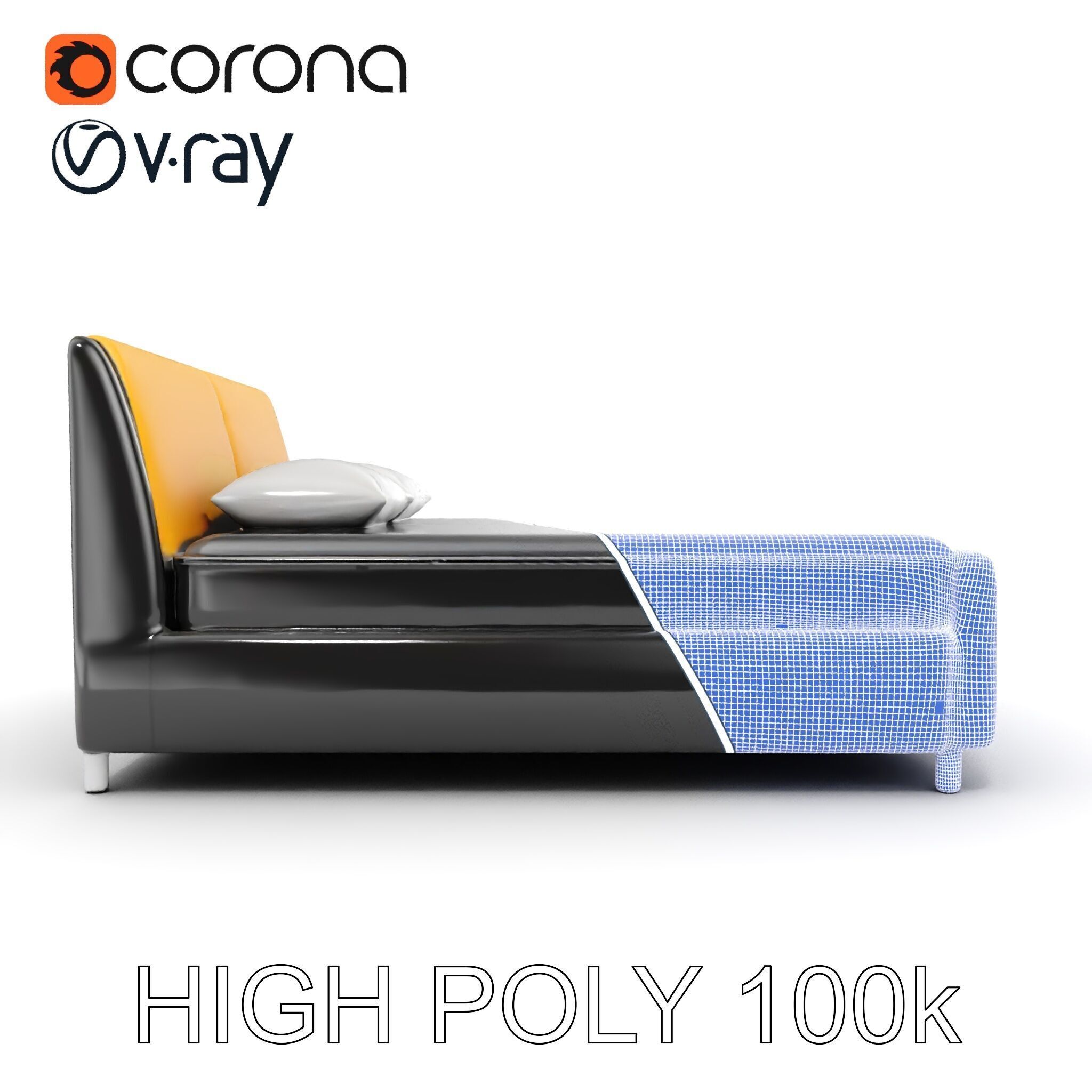 Modern Bed with Yellow Headboard Model Pack Low-poly 3D model_29