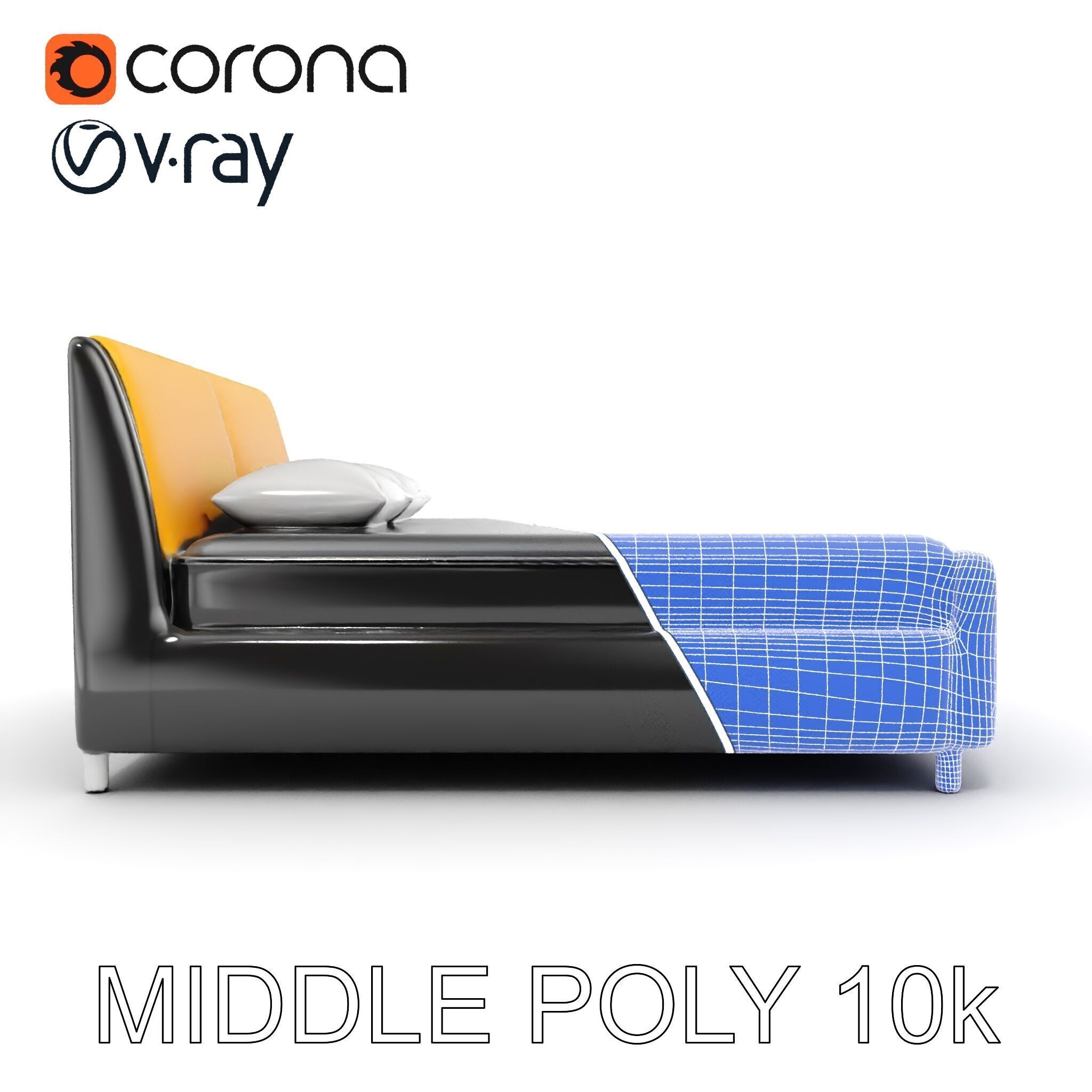 Modern Bed with Yellow Headboard Model Pack Low-poly 3D model_27