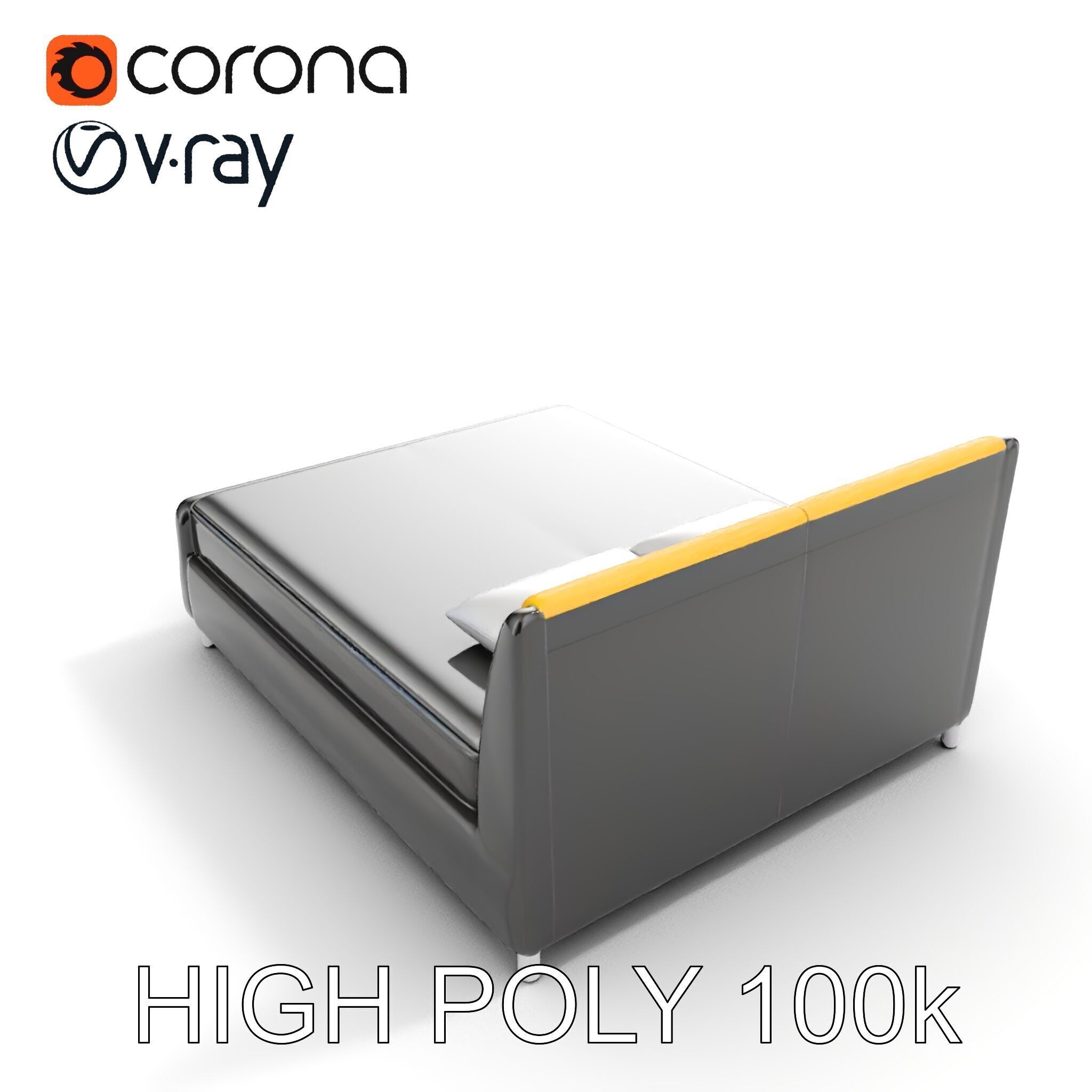 Modern Bed with Yellow Headboard Model Pack Low-poly 3D model_15