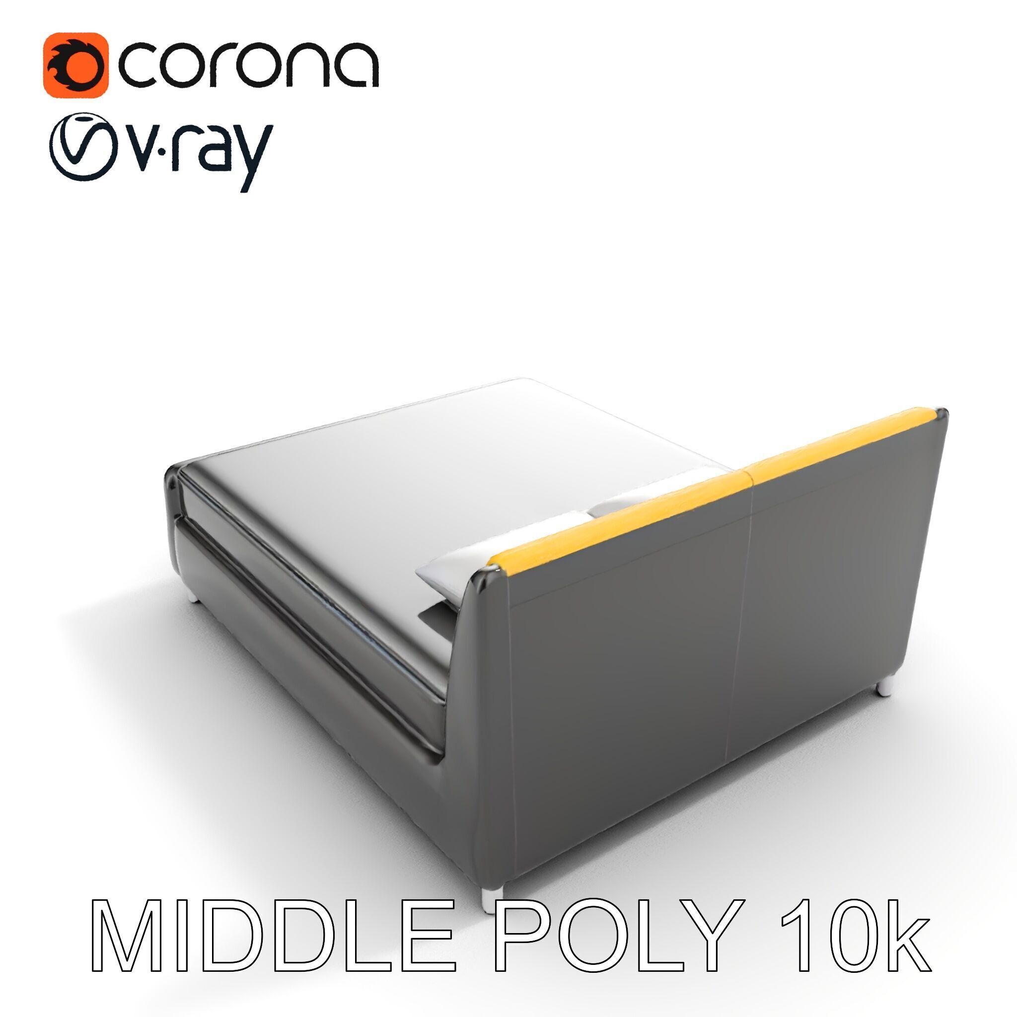 Modern Bed with Yellow Headboard Model Pack Low-poly 3D model_6