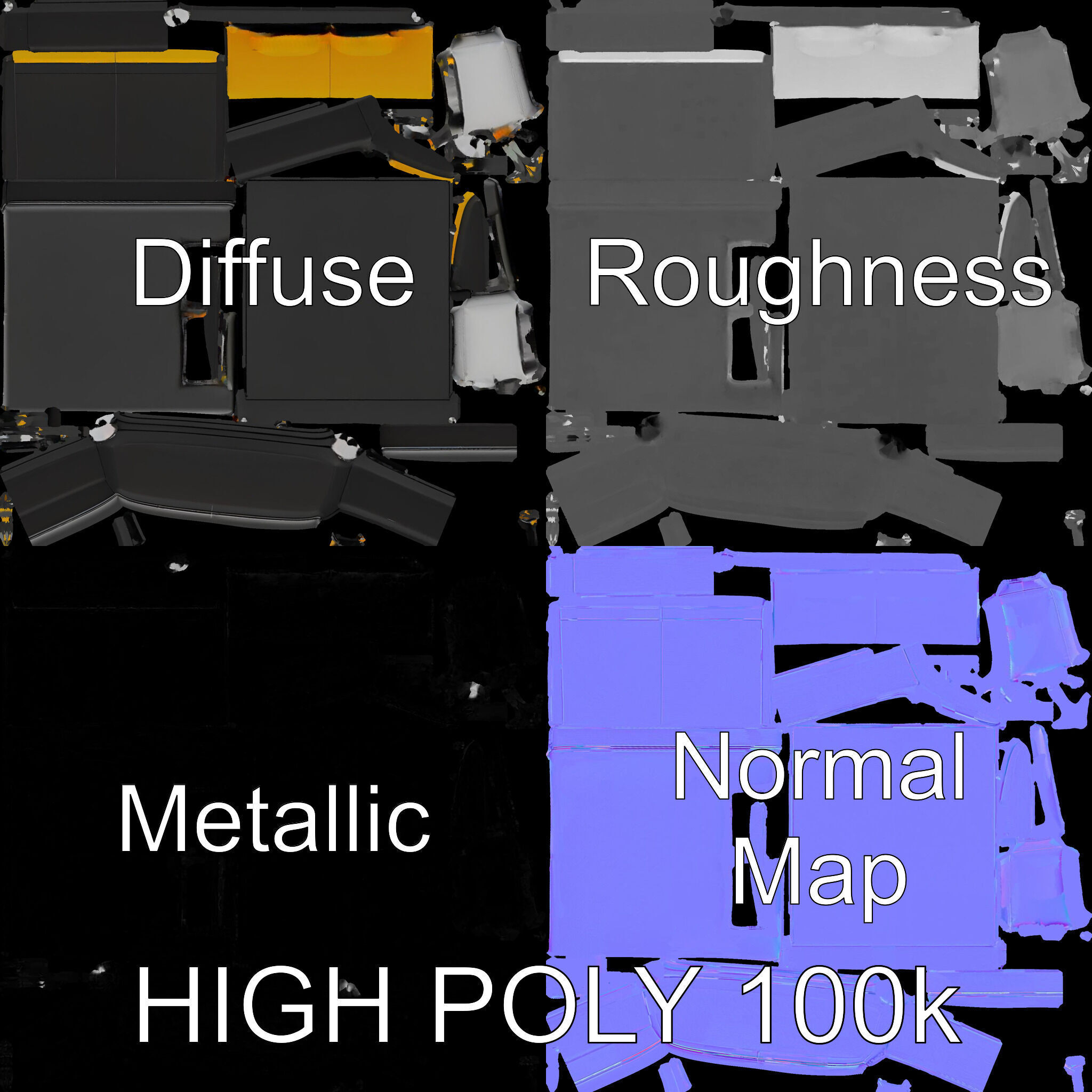 Modern Bed with Yellow Headboard Model Pack Low-poly 3D model_3