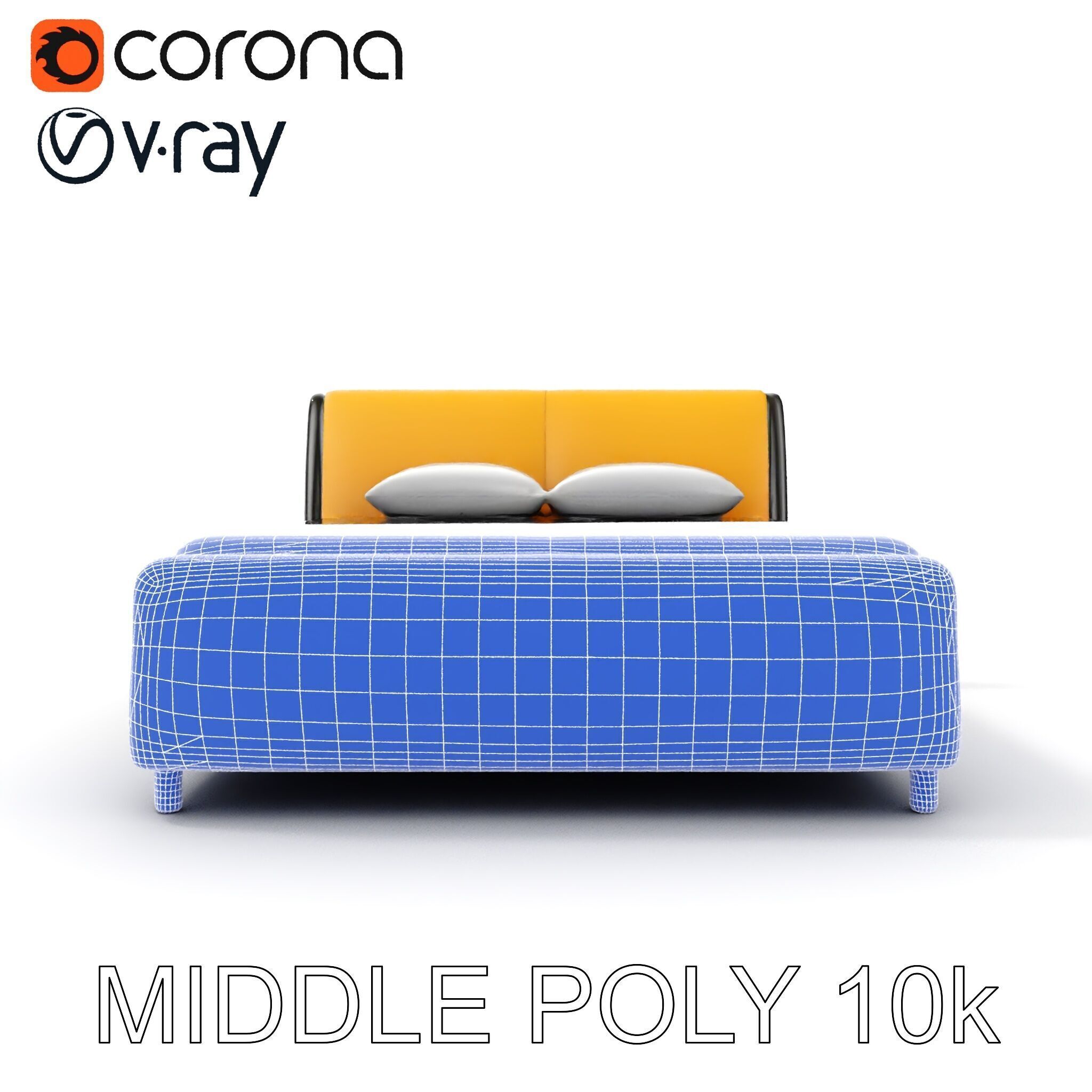 Modern Bed with Yellow Headboard Model Pack Low-poly 3D model_30
