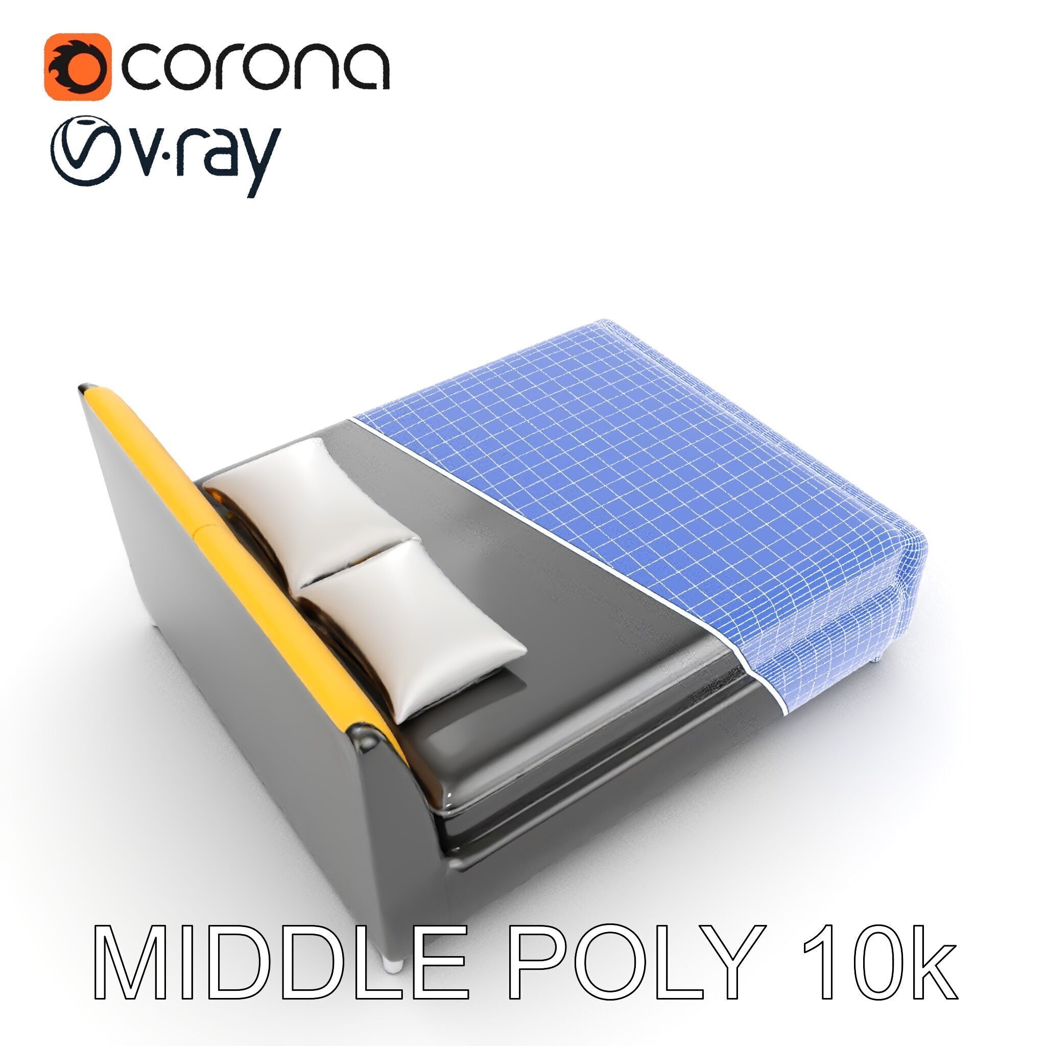 Modern Bed with Yellow Headboard Model Pack Low-poly 3D model_22