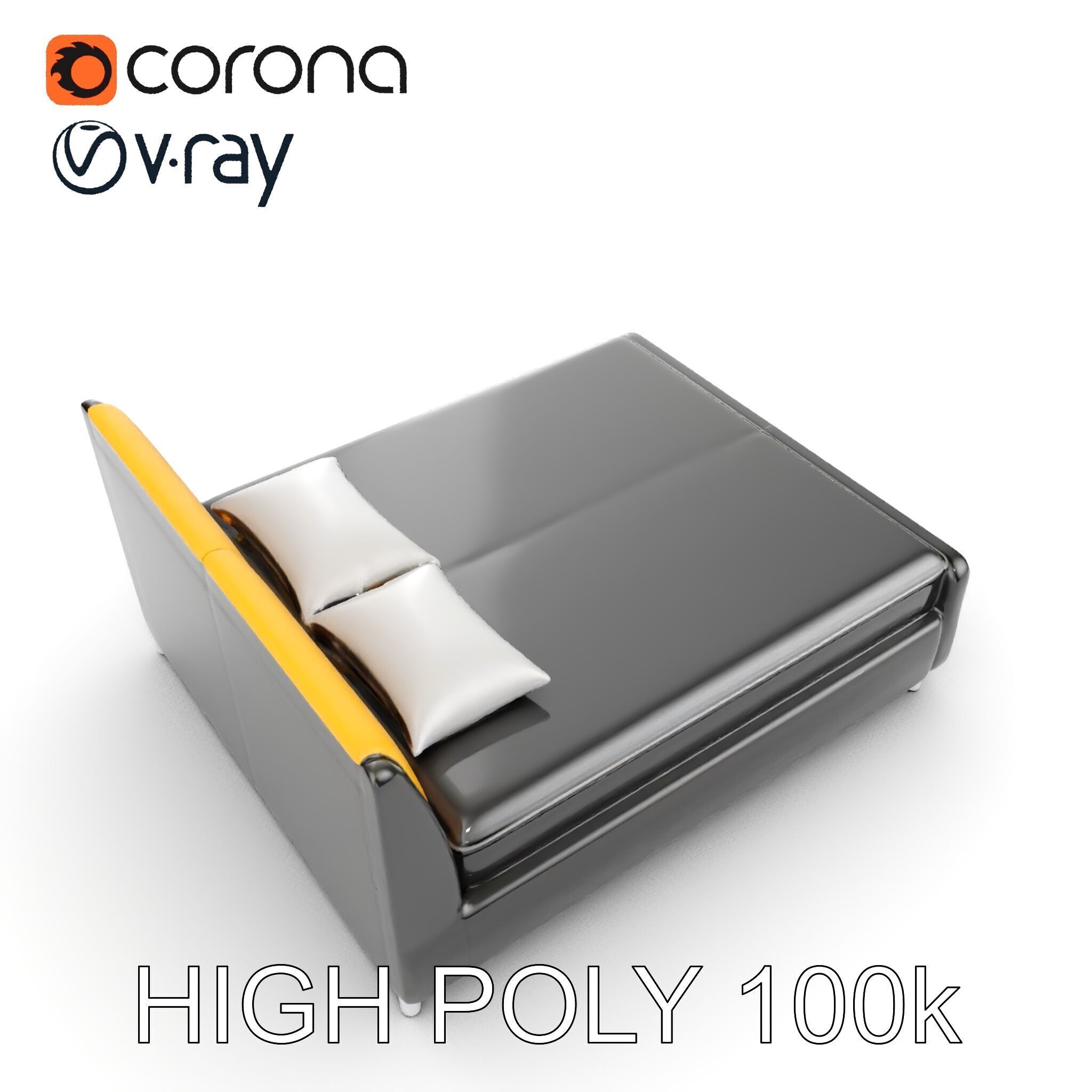 Modern Bed with Yellow Headboard Model Pack Low-poly 3D model_10