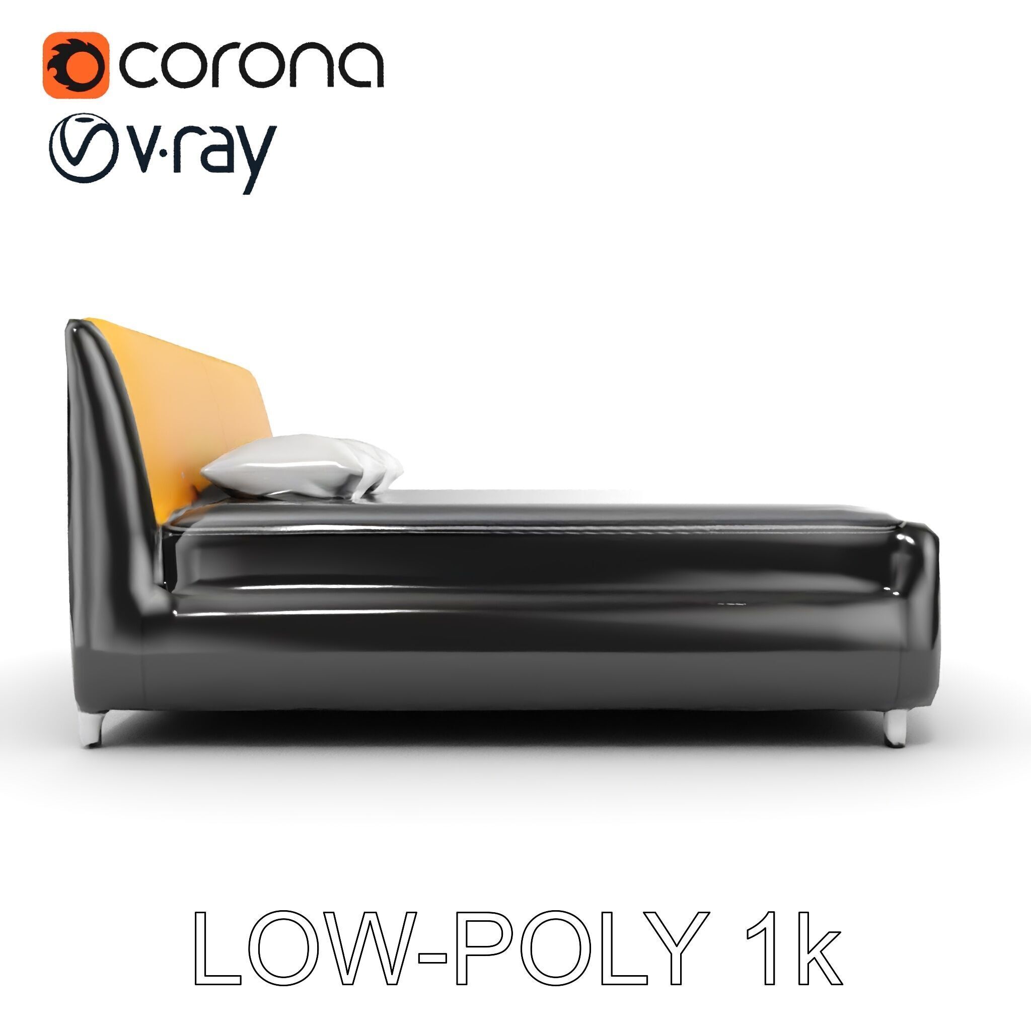 Modern Bed with Yellow Headboard Model Pack Low-poly 3D model_12