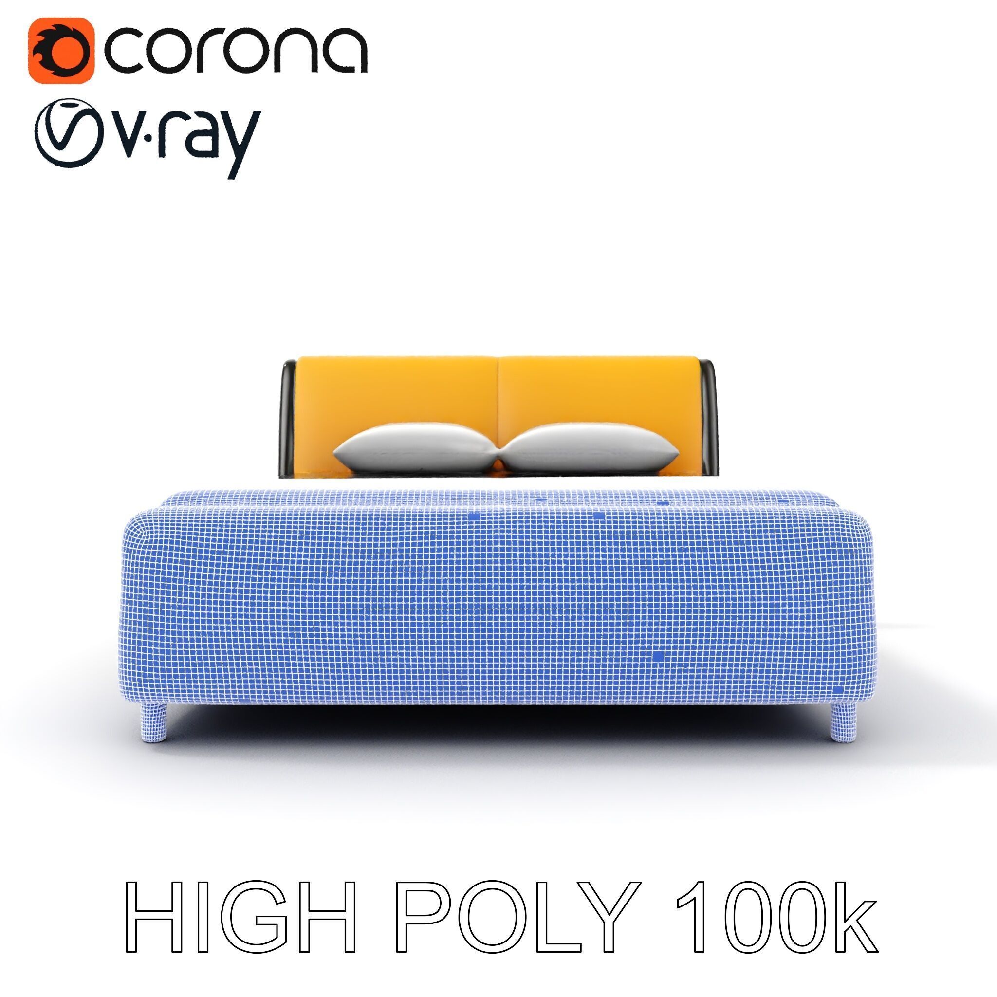Modern Bed with Yellow Headboard Model Pack Low-poly 3D model_26