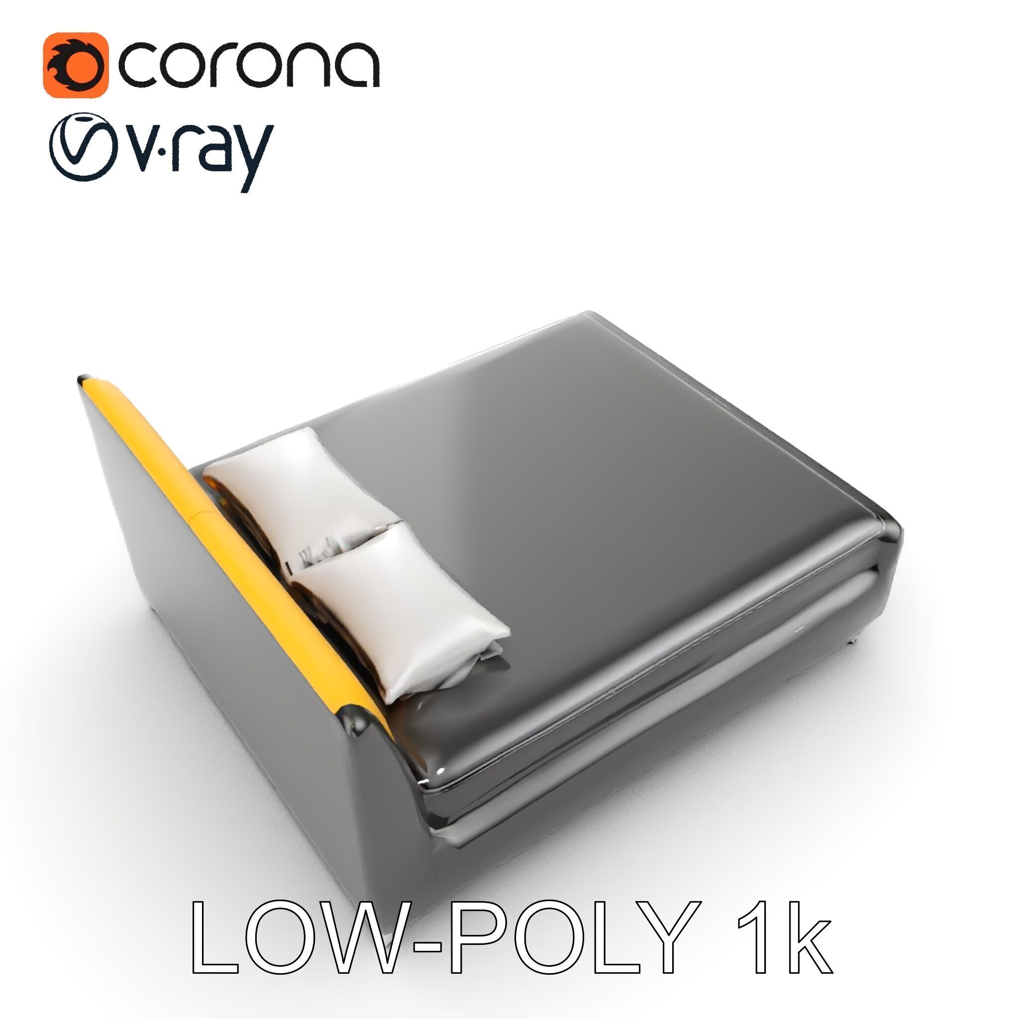 Modern Bed with Yellow Headboard Model Pack Low-poly 3D model_14